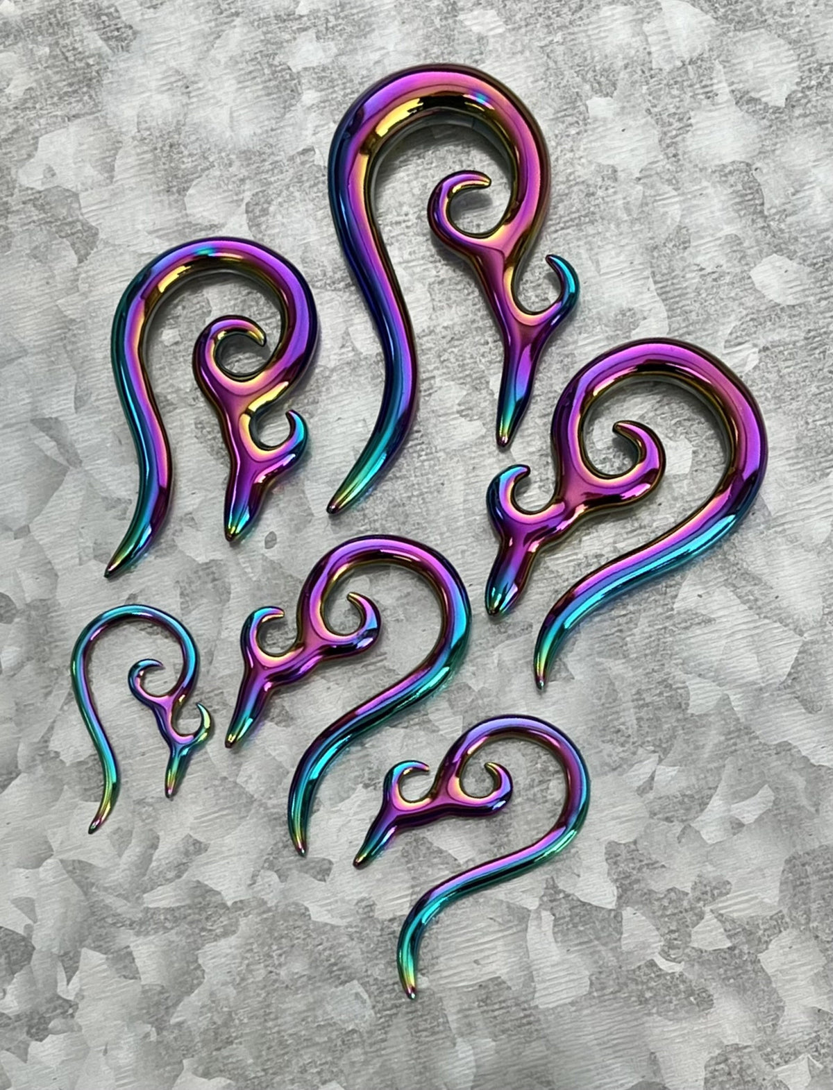 PAIR of Unusual Rainbow Tribal 316L Surgical Steel Hanging Tapers Expanders - Gauges 12g (2mm) thru 0g (8mm) Available!