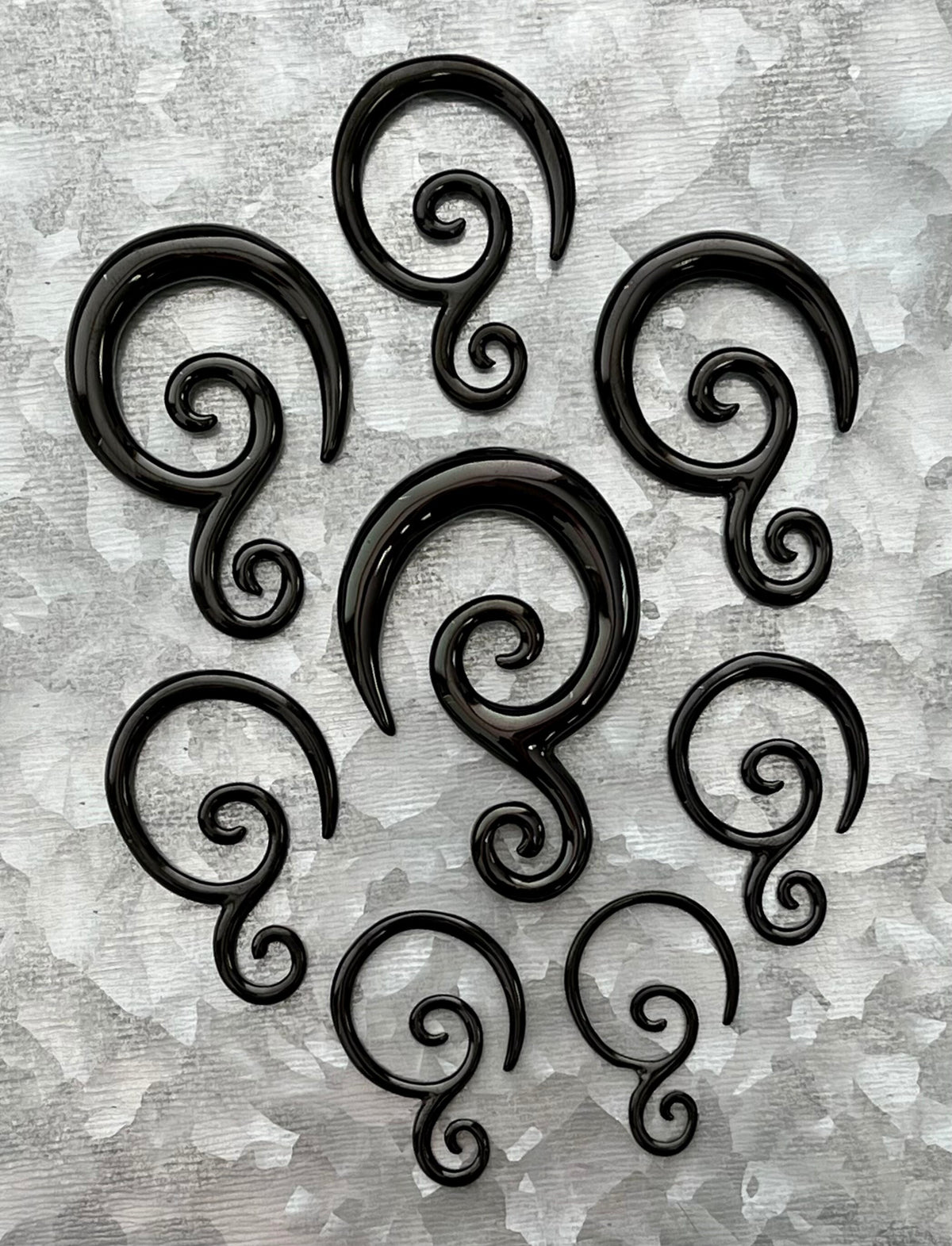 PAIR of Black Double Swirl 316L Surgical Steel Hanging Tapers Expanders - Gauges 14g (1.6mm) thru 0g (8mm) Available!