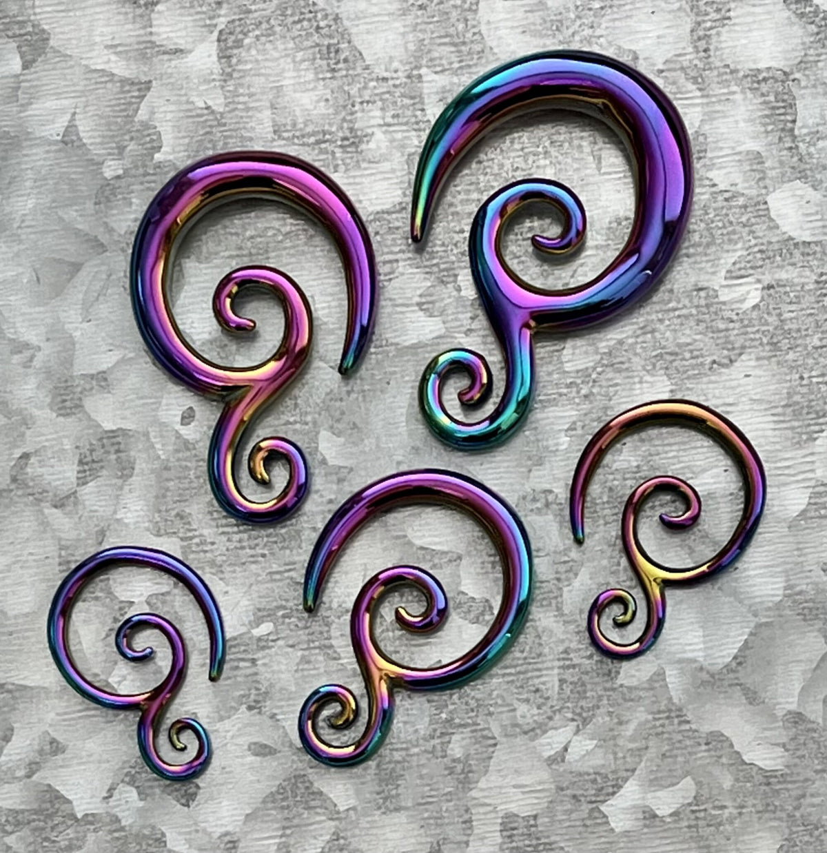 PAIR of Stunning Rainbow Double Swirl 316L Surgical Steel Hanging Tapers Expanders - Gauges 12g (2mm) thru 0g (8mm) Available!
