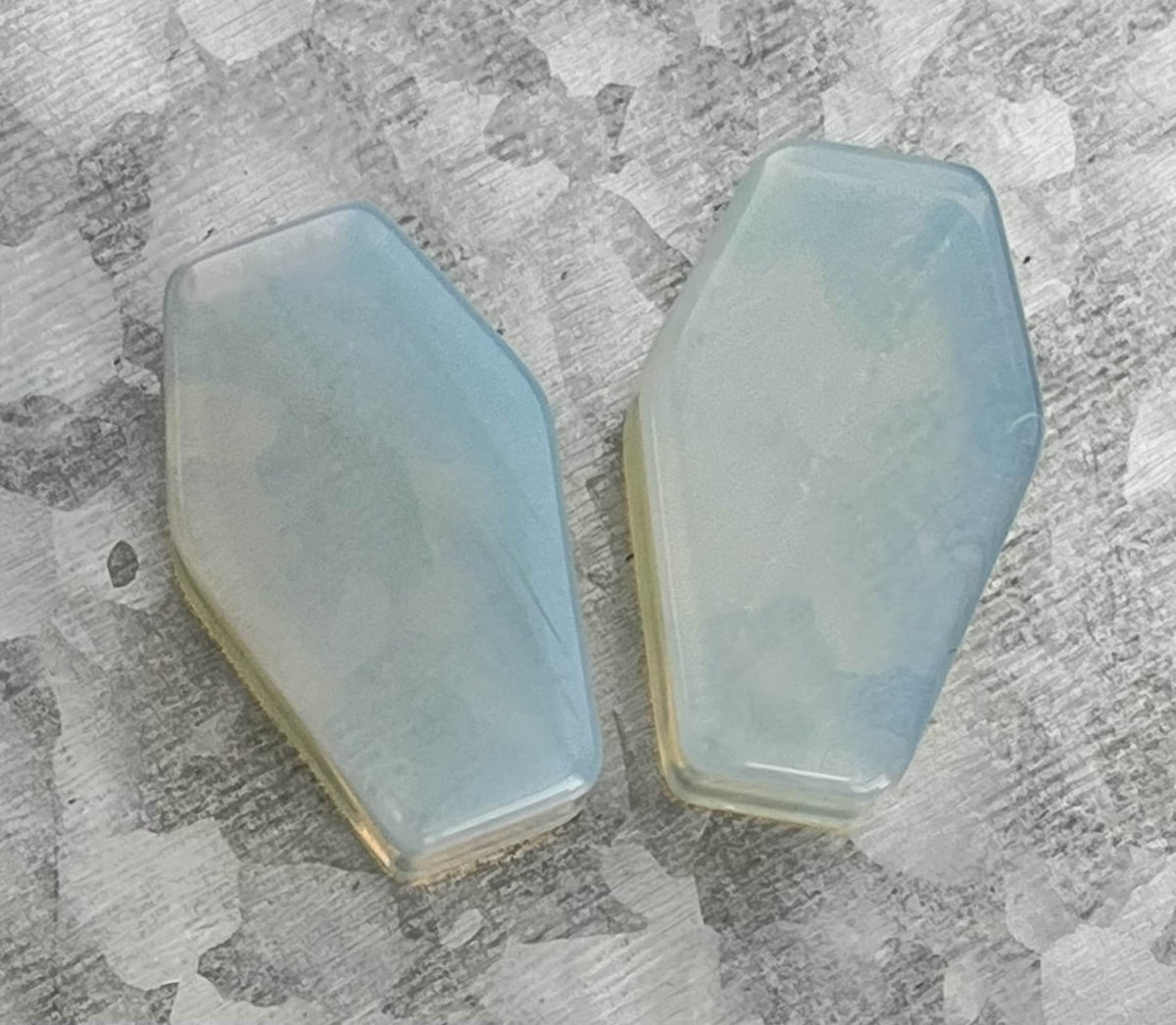 PAIR of Unusual Coffin Shaped Opalite Glass Stone Double Flare Plugs - Gauges 2g (6mm) to 1" (25mm) Available!
