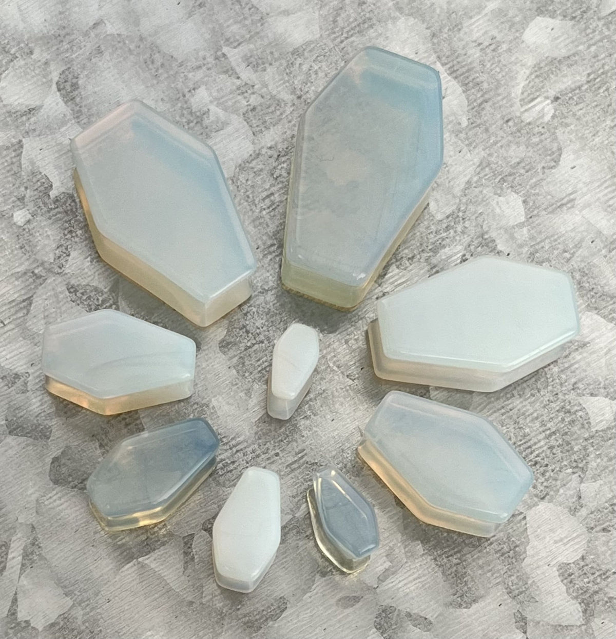 PAIR of Unusual Coffin Shaped Opalite Glass Stone Double Flare Plugs - Gauges 2g (6mm) to 1" (25mm) Available!
