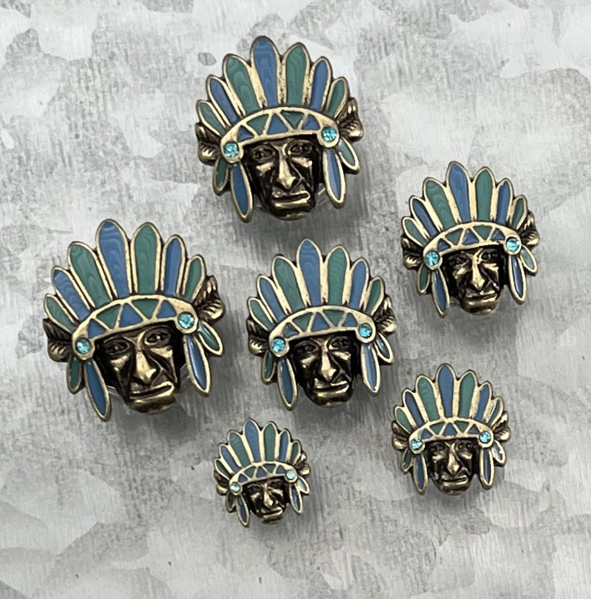 PAIR of Unique Turquoise Enamel Headdress Tribal Chief Double Flare Steel Tunnels/Plugs - Gauges 0g (8mm) thru 5/8" (16mm) Available!