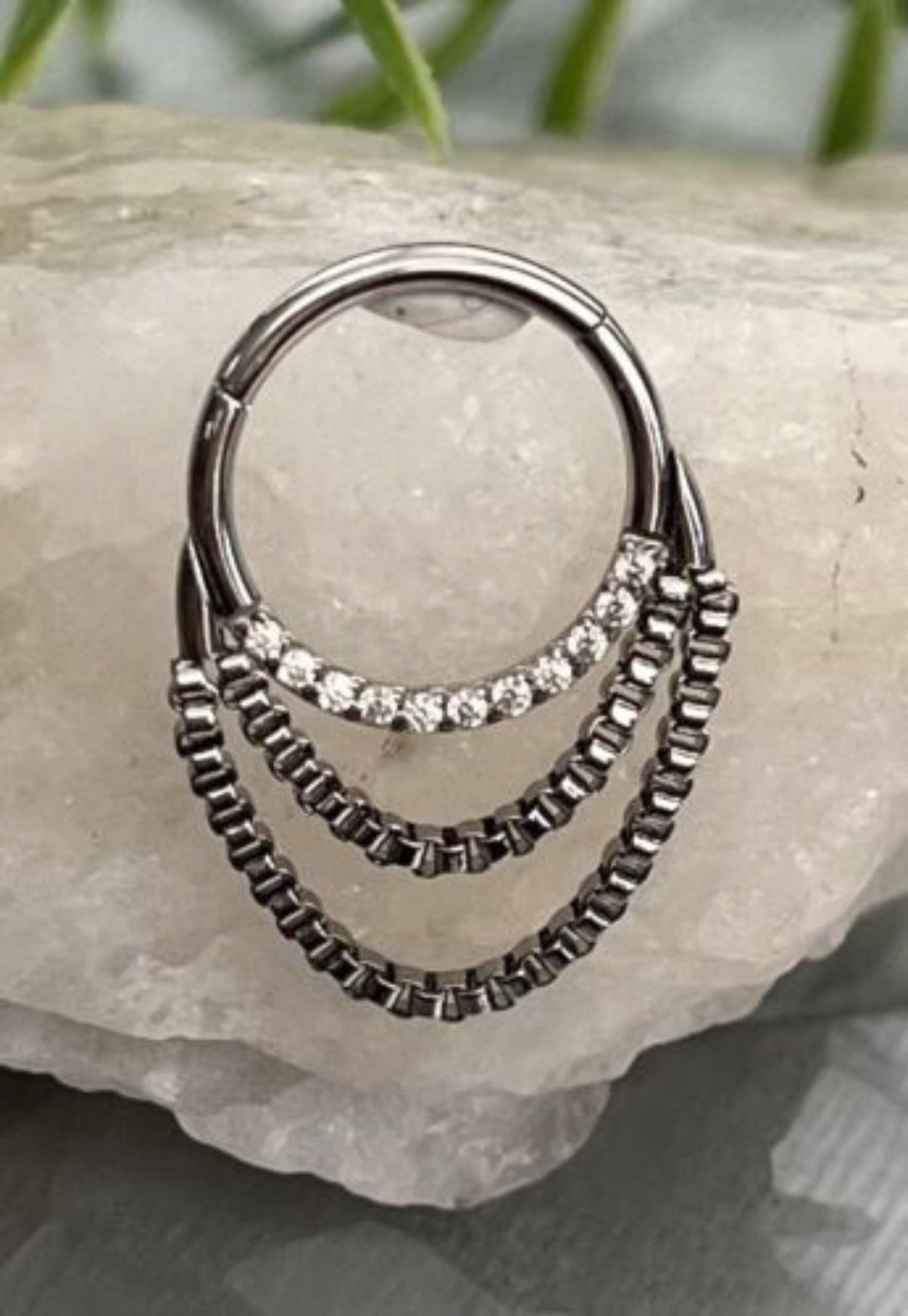 1 Piece of Stunning Front Gems or Opals Chain Hinged Segment Septum Ring - 16g, 10mm or 8mm - Clear & Opal Available!