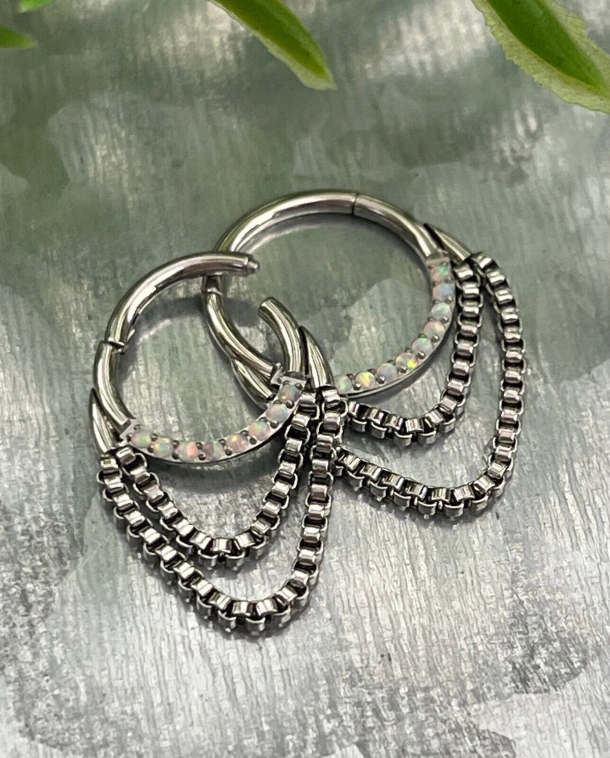 1 Piece of Stunning Front Gems or Opals Chain Hinged Segment Septum Ring - 16g, 10mm or 8mm - Clear & Opal Available!