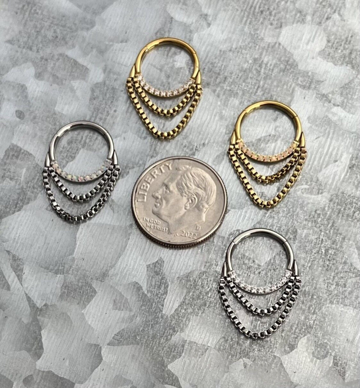 1 Piece of Stunning Front Gems or Opals Chain Hinged Segment Septum Ring - 16g, 10mm or 8mm - Clear & Opal Available!