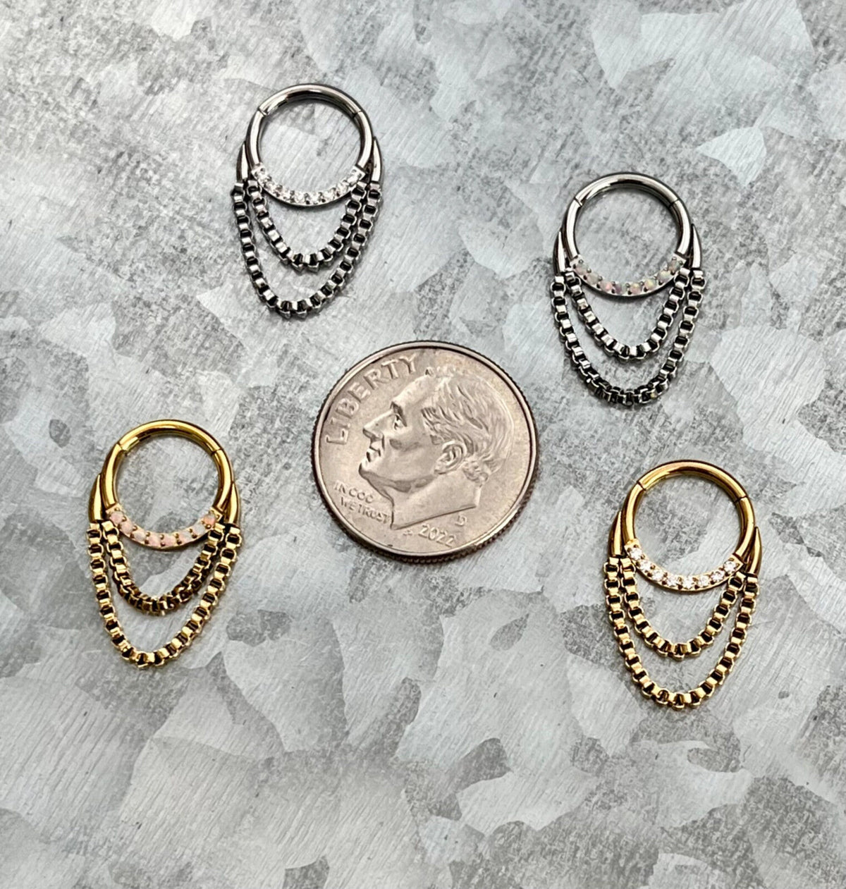 1 Piece of Stunning Front Gems or Opals Chain Hinged Segment Septum Ring - 16g, 10mm or 8mm - Clear & Opal Available!