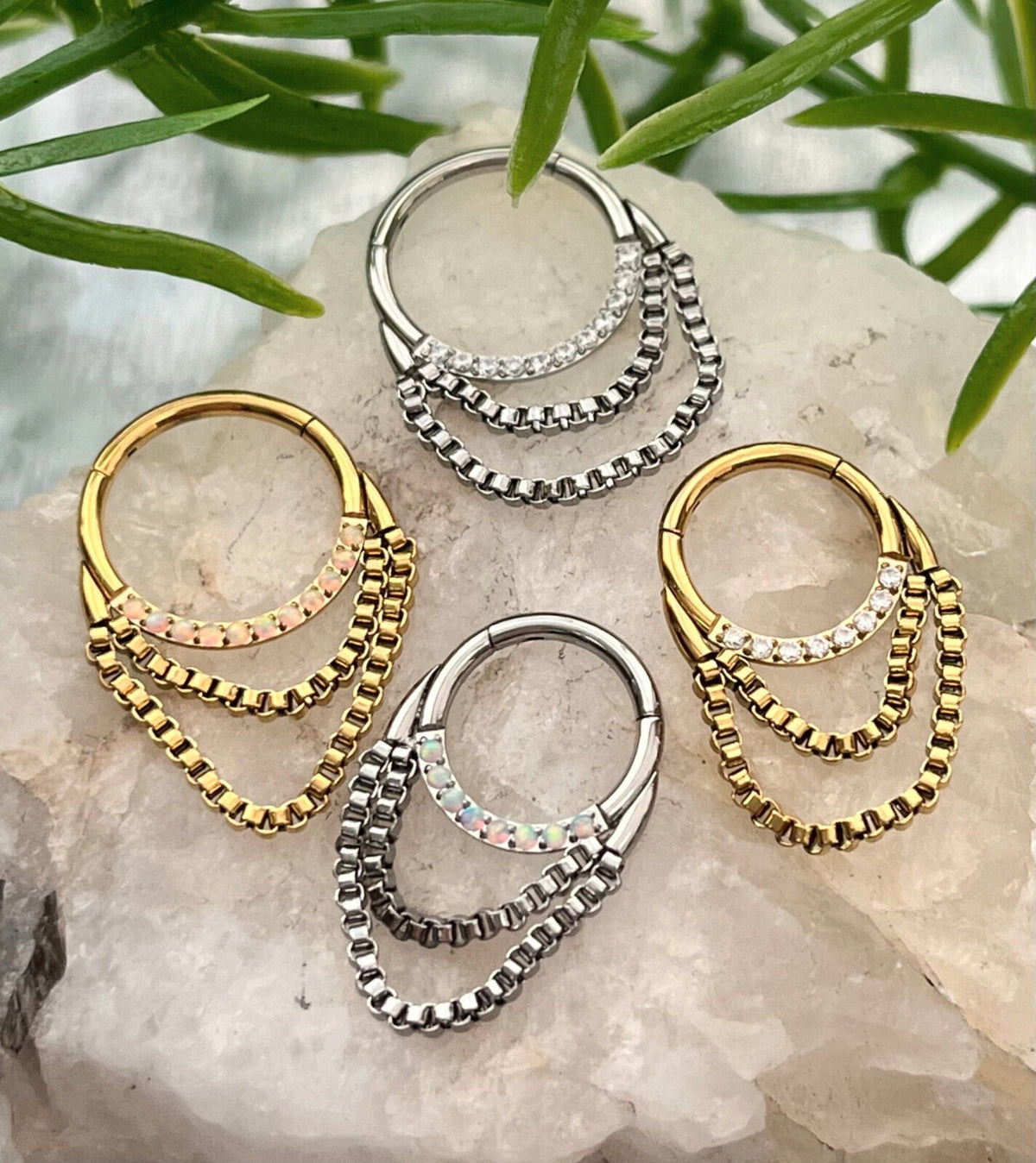 1 Piece of Stunning Front Gems or Opals Chain Hinged Segment Septum Ring - 16g, 10mm or 8mm - Clear & Opal Available!