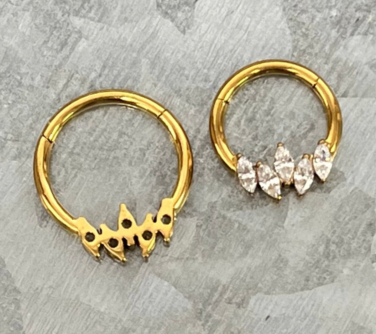 1 Piece Stunning Offset Marquise CZ Gem Hinged Segment Septum Ring - 16g - 10mm & 8mm - Gold, Rose Gold or Silver Available!