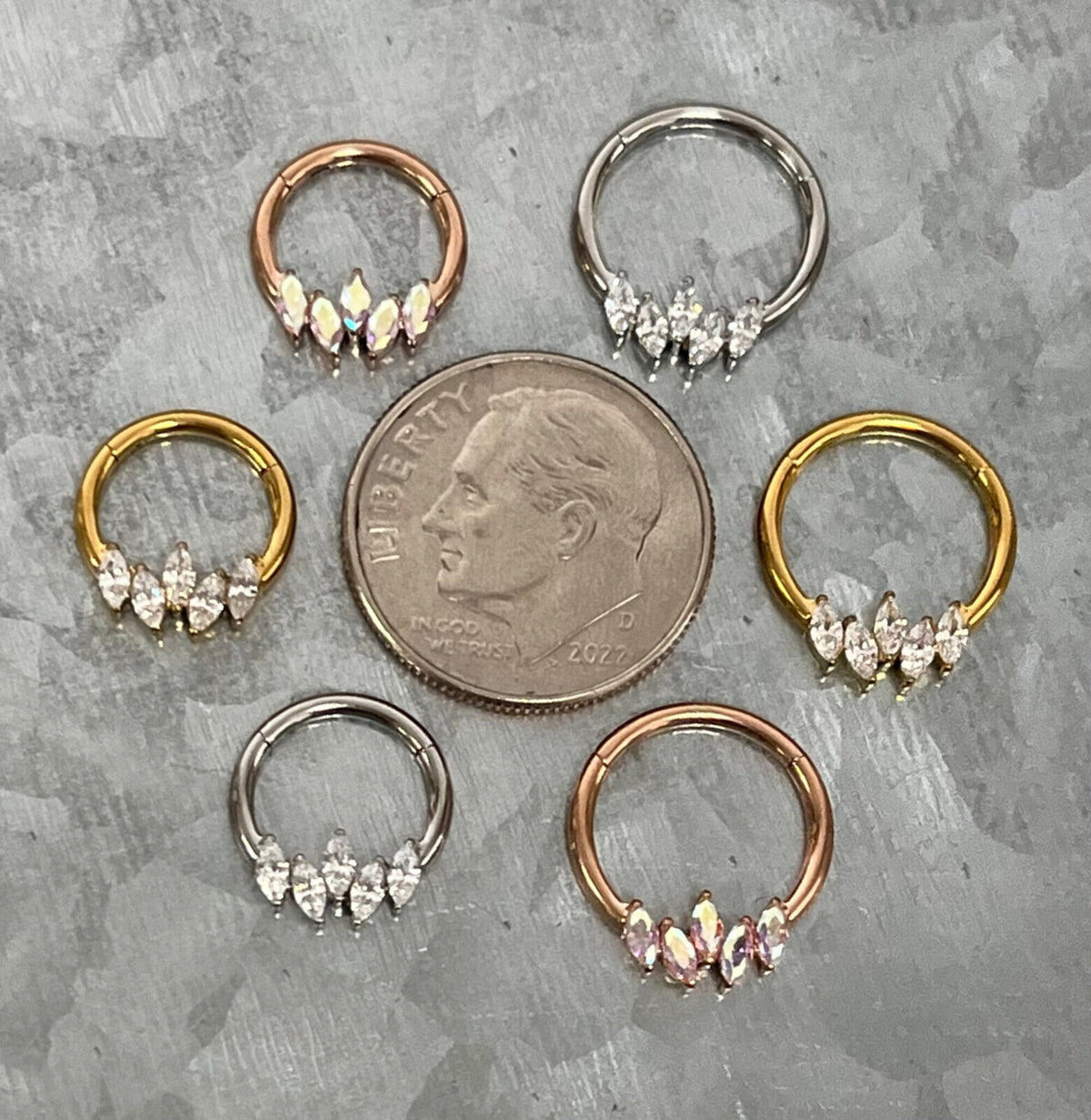 1 Piece Stunning Offset Marquise CZ Gem Hinged Segment Septum Ring - 16g - 10mm & 8mm - Gold, Rose Gold or Silver Available!