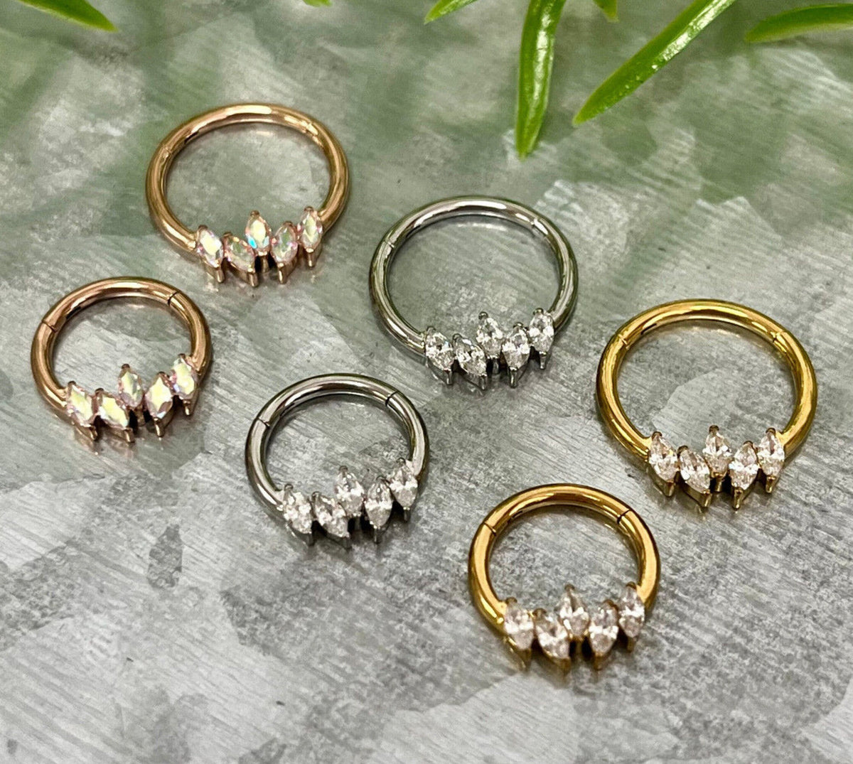 1 Piece Stunning Offset Marquise CZ Gem Hinged Segment Septum Ring - 16g - 10mm & 8mm - Gold, Rose Gold or Silver Available!