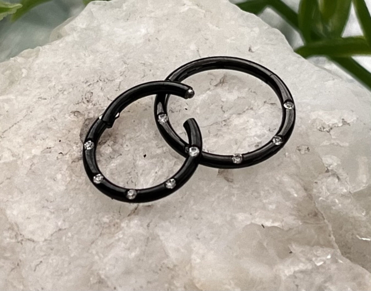 1 Piece Beautiful Five Flush Gems Hinged Segment Septum Ring - 16g - 10mm & 8mm - Black, Gold, Rainbow, Rose Gold or Silver Available!