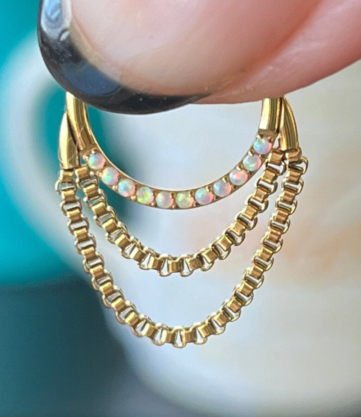 1 Piece of Stunning Front Gems or Opals Chain Hinged Segment Septum Ring - 16g, 10mm or 8mm - Clear & Opal Available!