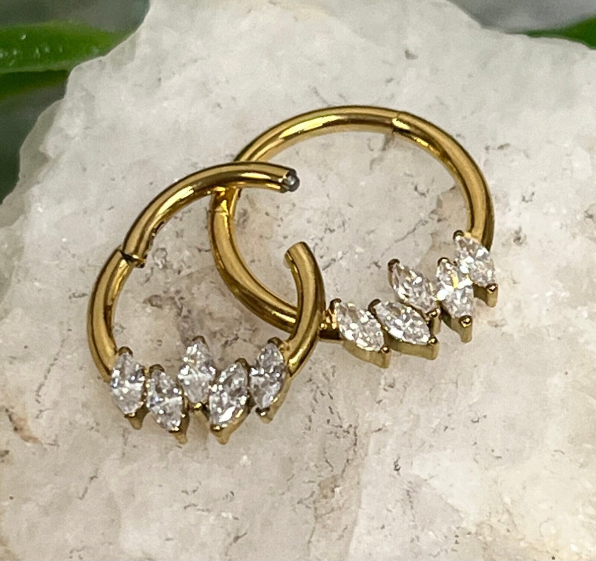 1 Piece Stunning Offset Marquise CZ Gem Hinged Segment Septum Ring - 16g - 10mm & 8mm - Gold, Rose Gold or Silver Available!