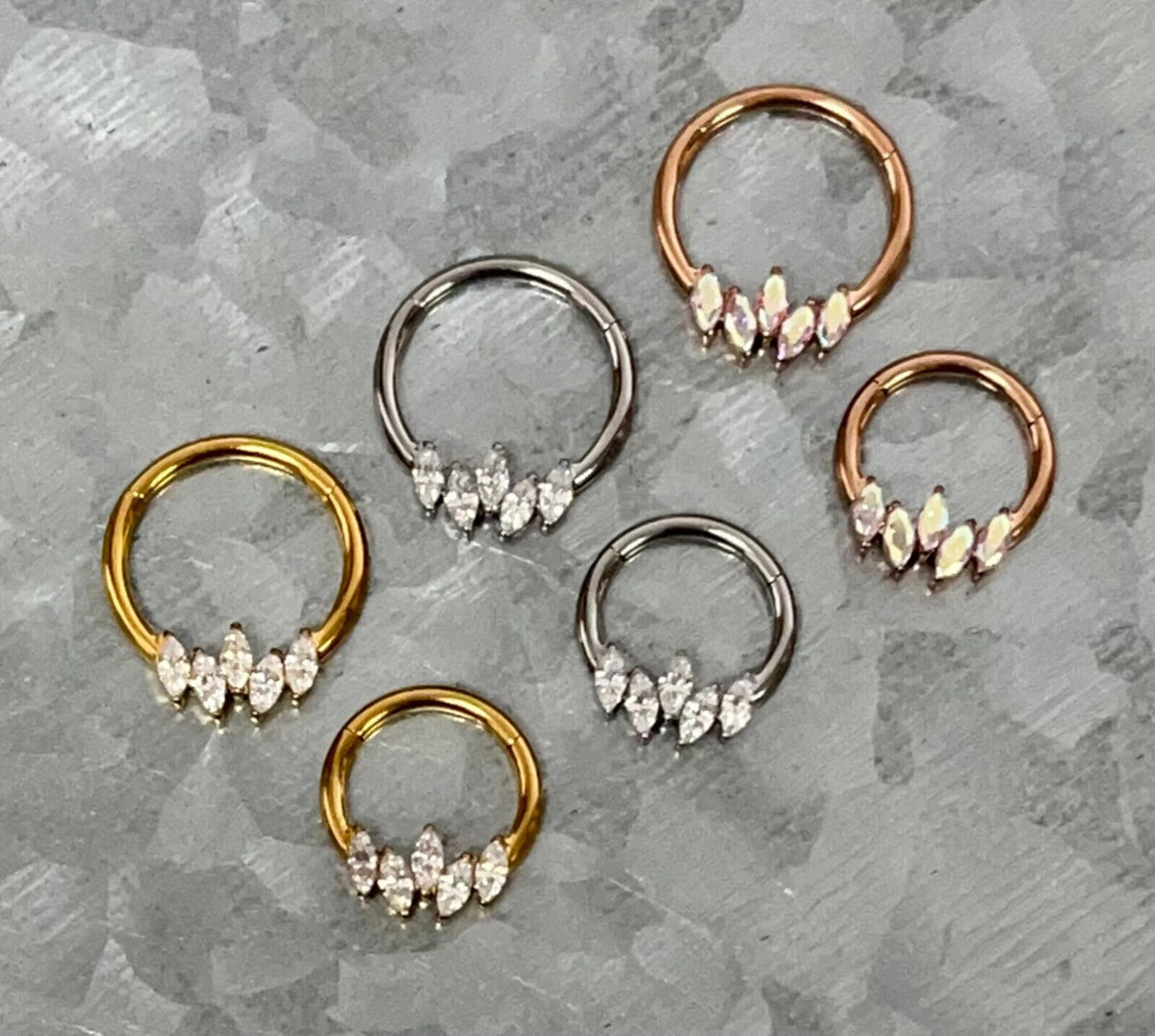 1 Piece Stunning Offset Marquise CZ Gem Hinged Segment Septum Ring - 16g - 10mm & 8mm - Gold, Rose Gold or Silver Available!