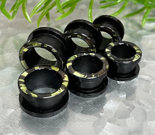 PAIR of Unique Camouflage Print Acrylic Screw Fit Tunnel Plugs - Gauges 1/2" (12mm) thru 5/8" (16mm) available!