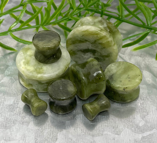 PAIR of Unique Natural South Jade Organic Stone Plugs - Gauges 4g (5mm) up to 1" (25mm) available!