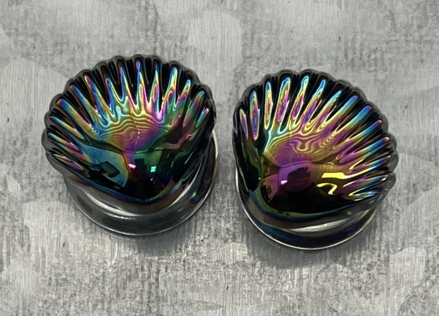 PAIR of Stunning Black Pearl Seashell Glass Double Flare Tunnels/Plugs - Gauges 2g (6mm) thru 1" (25mm) available!