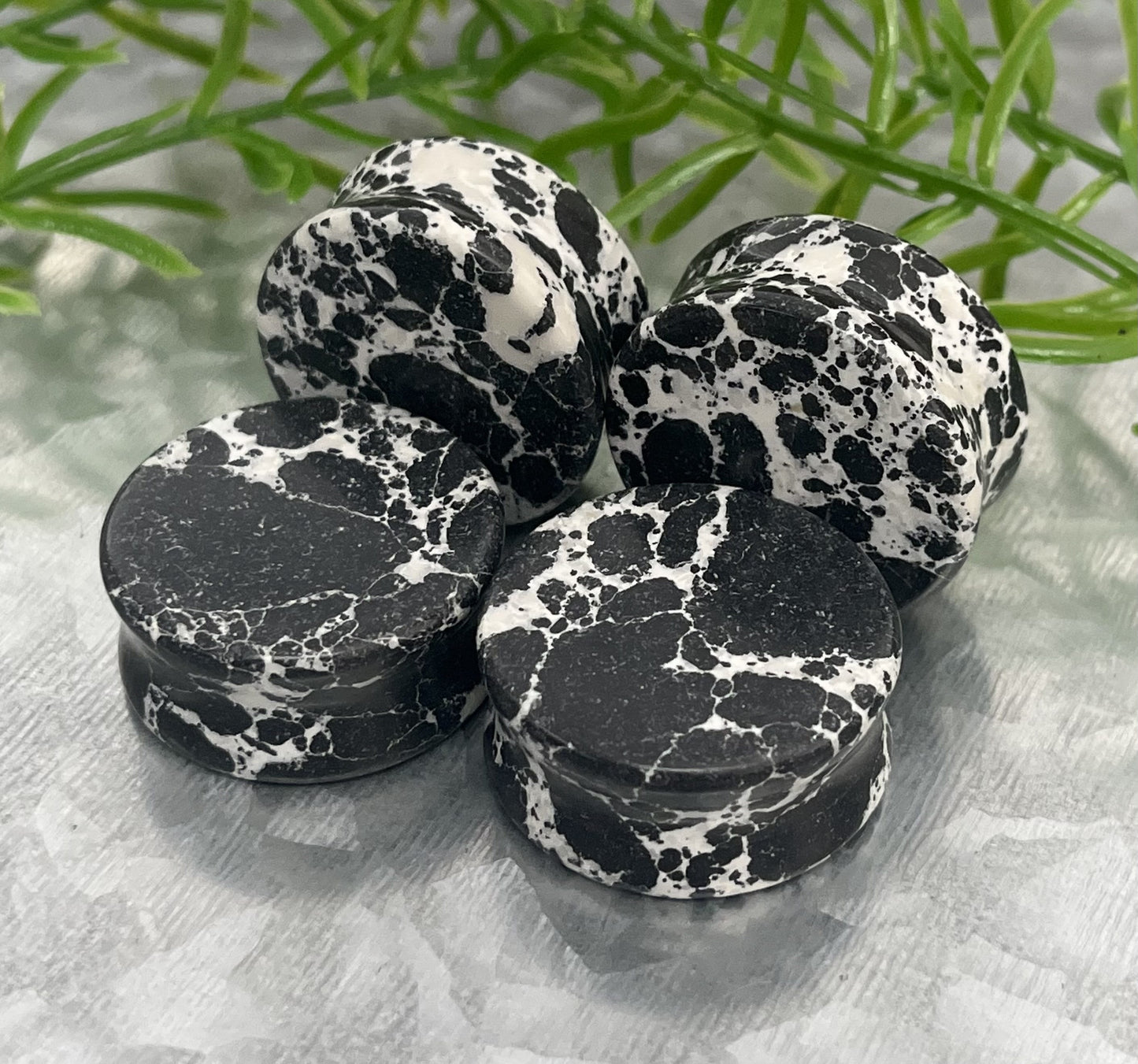 PAIR of Unique Black & White Synthetic Imperial Turquoise Double Flare Tunnels/Plugs - Gauges 2g (6mm) thru 1" (25mm) available!