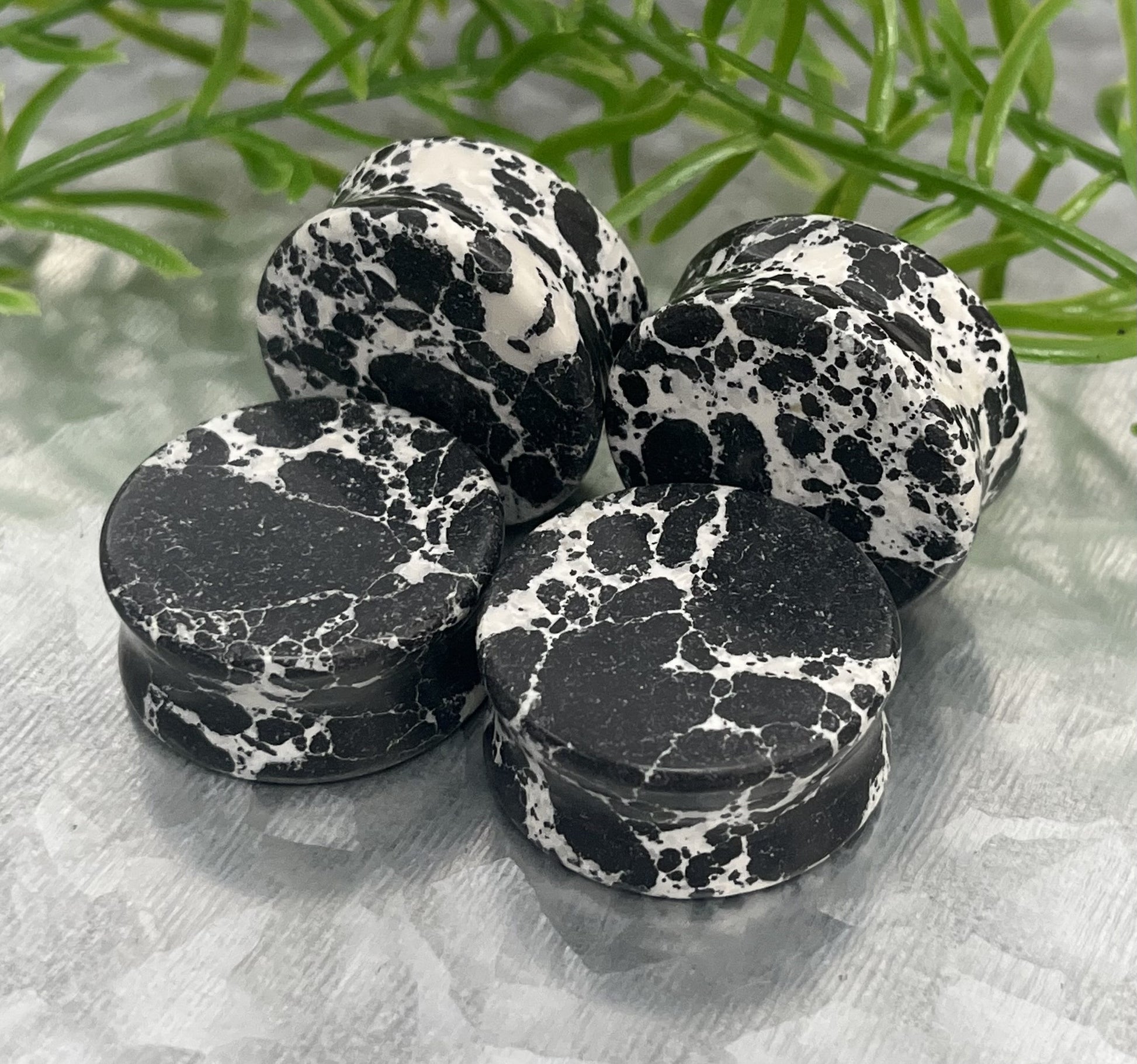 PAIR of Unique Black & White Synthetic Imperial Turquoise Double Flare Tunnels/Plugs - Gauges 2g (6mm) thru 1" (25mm) available!