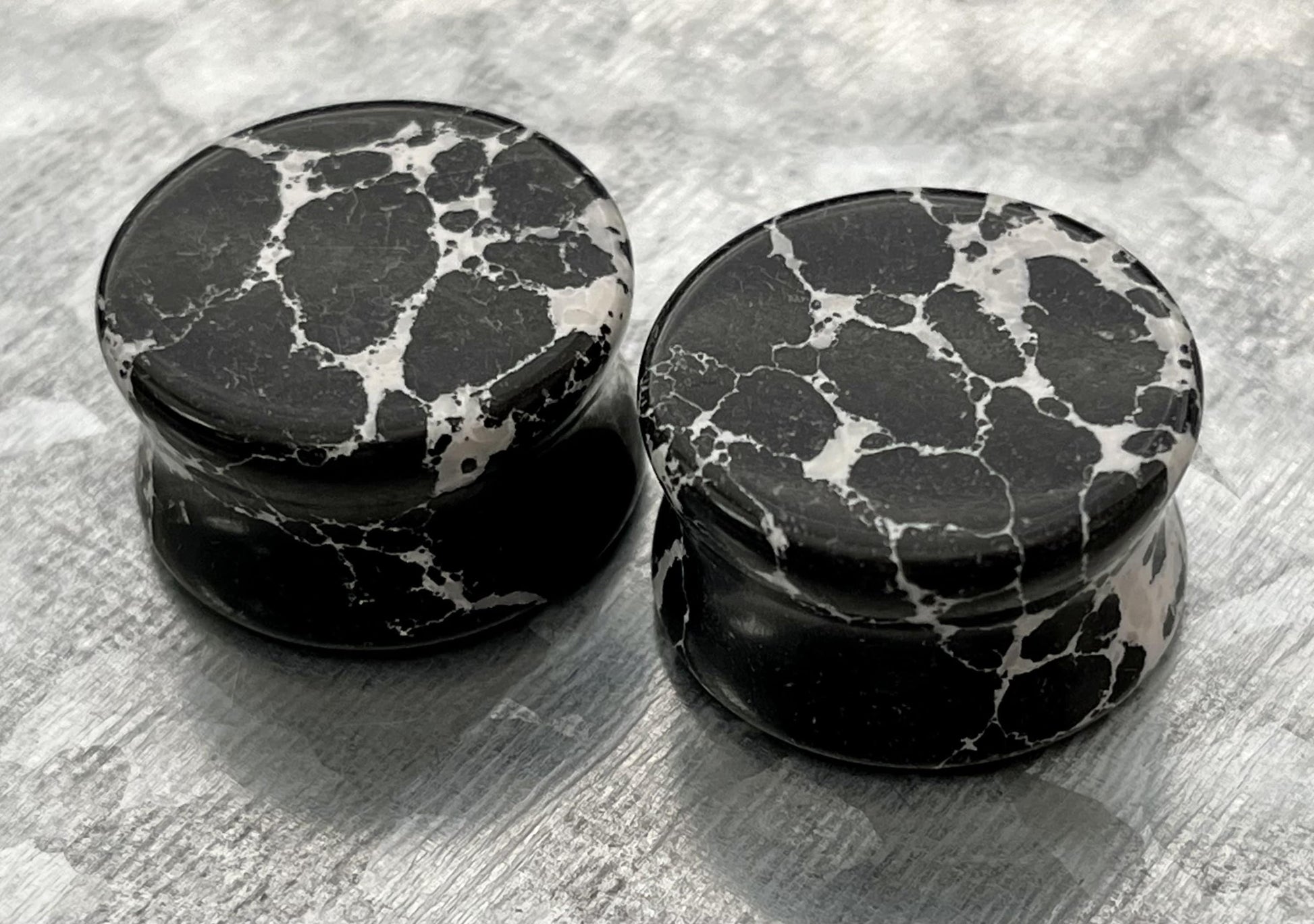 PAIR of Unique Black & White Synthetic Imperial Turquoise Double Flare Tunnels/Plugs - Gauges 2g (6mm) thru 1" (25mm) available!