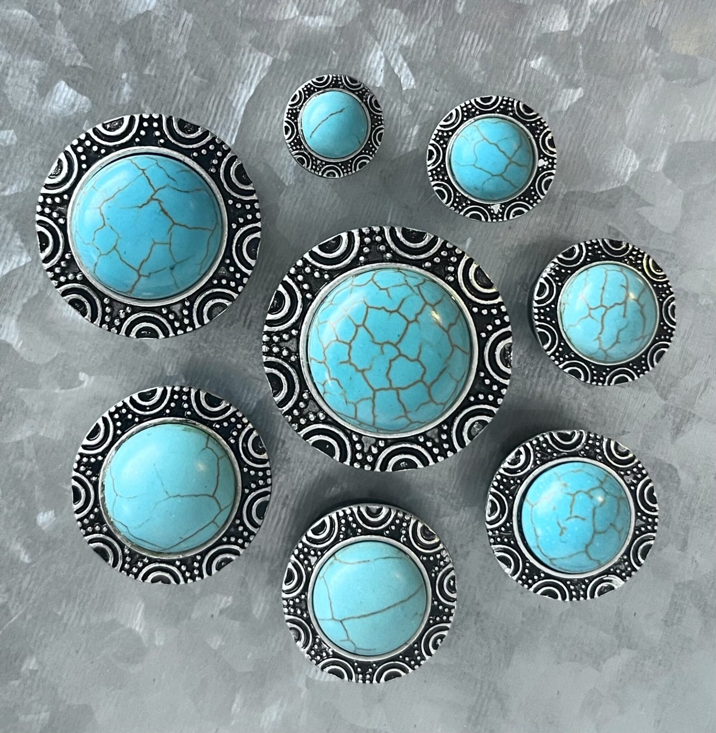 PAIR of Unique Turquoise Brass Top Surgical Steel Single Flare Plugs with O-Rings - Gauges 0g (8mm) thru - 1" (25mm) Available!