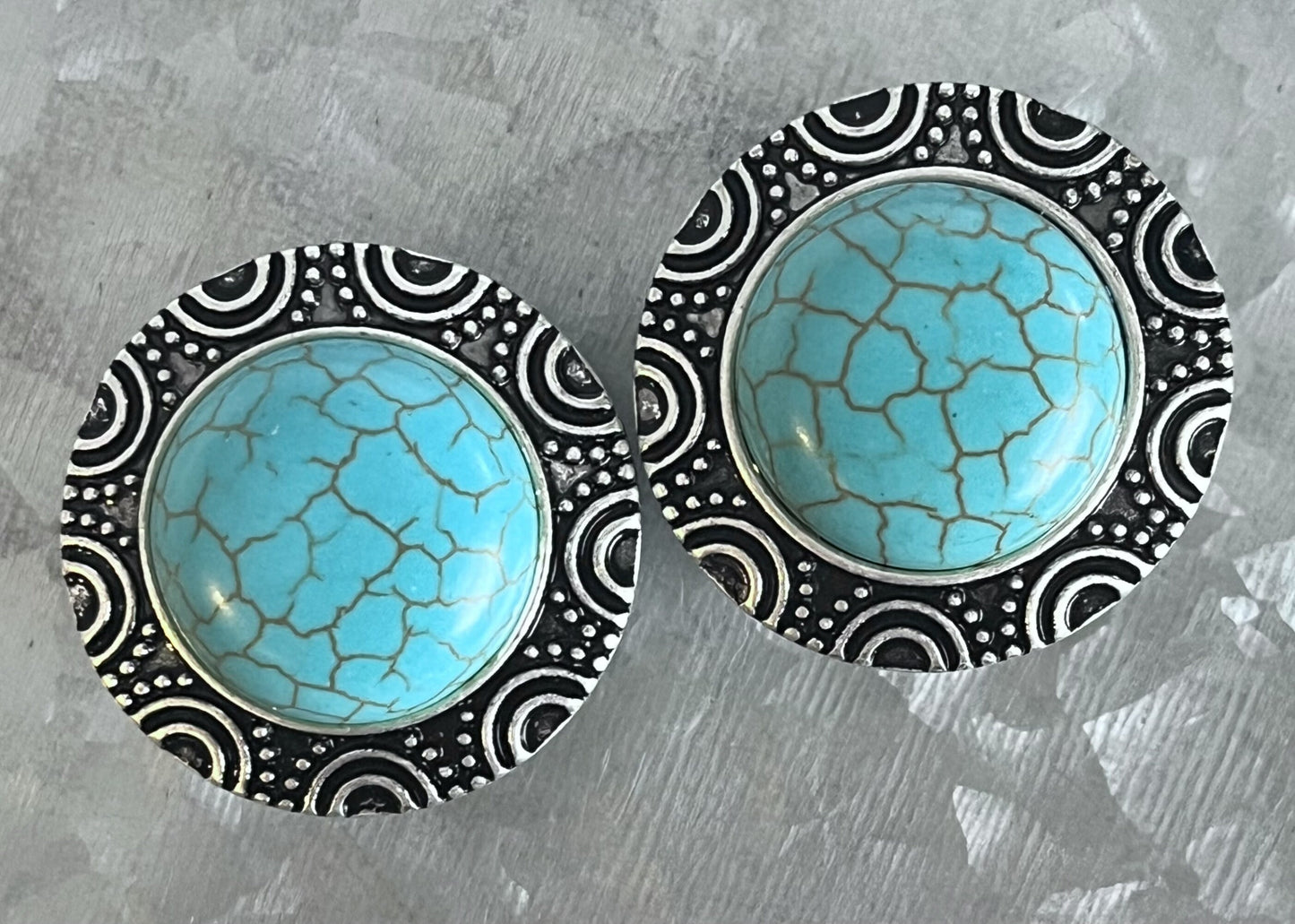 PAIR of Unique Turquoise Brass Top Surgical Steel Single Flare Plugs with O-Rings - Gauges 0g (8mm) thru - 1" (25mm) Available!