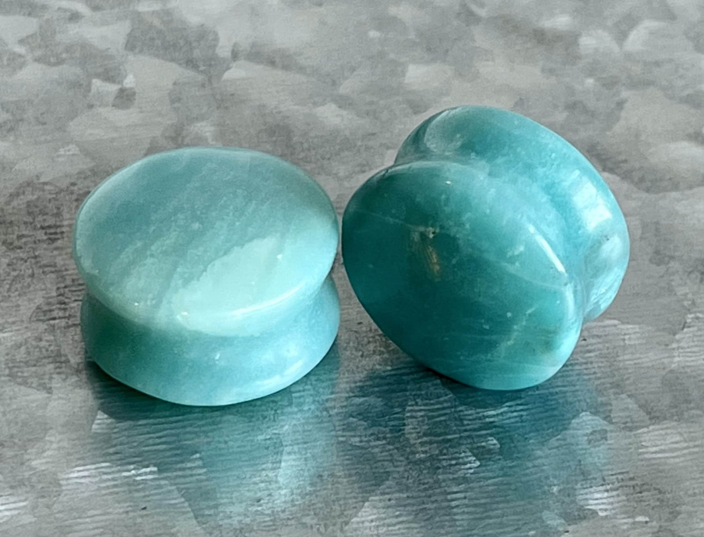 PAIR of Unique Amazon Jasper Organic Natural Stone Double Flare Plugs/Tunnels - Gauges 4g (5mm) up to 3/4" (19mm) available!