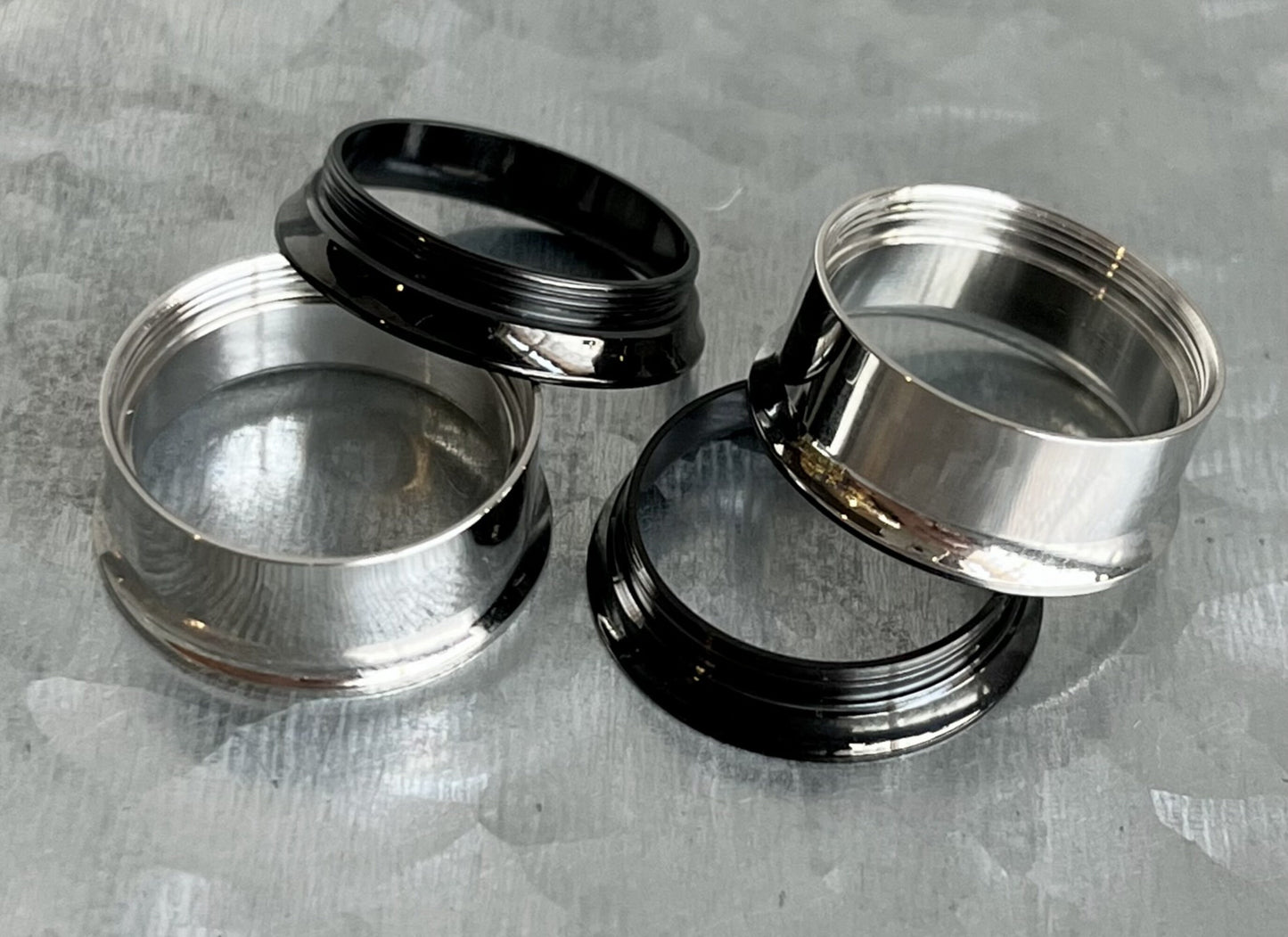 PAIR of Stunning Two Sided Black and Steel Internally Threaded Tunnels/Plugs - Gauges 2g (6mm) thru 3/4" (19mm) available!