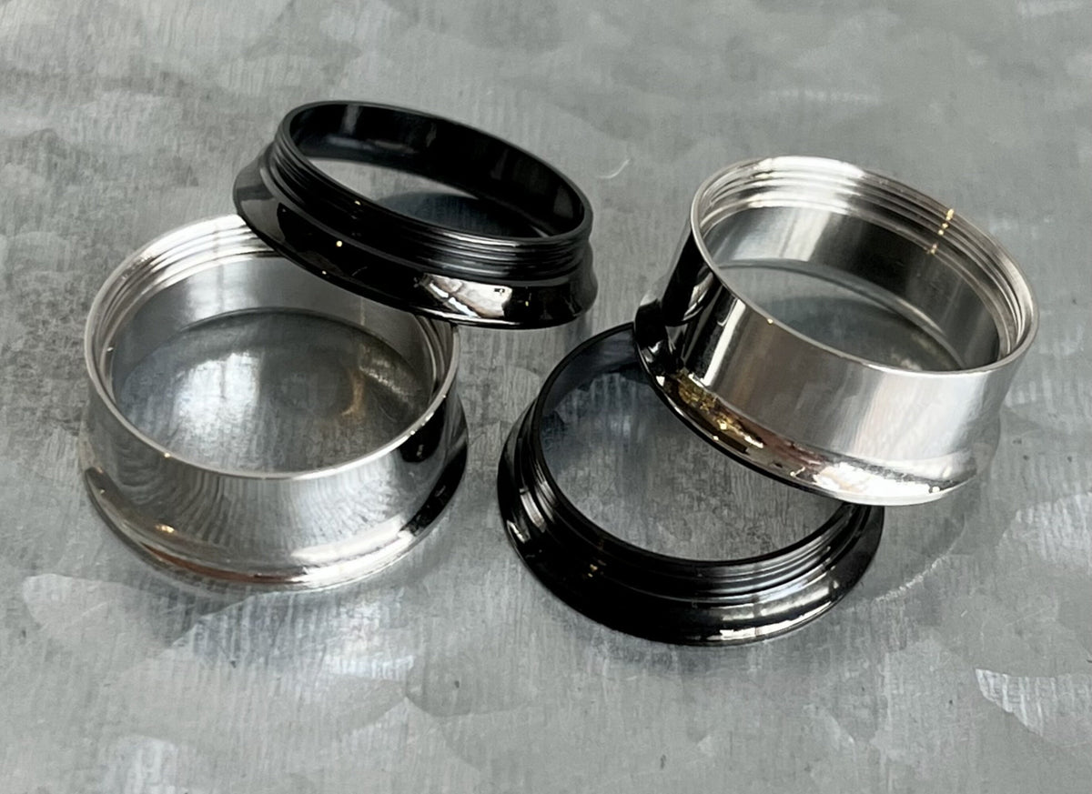 PAIR of Stunning Two Sided Black and Steel Internally Threaded Tunnels/Plugs - Gauges 2g (6mm) thru 3/4" (19mm) available!