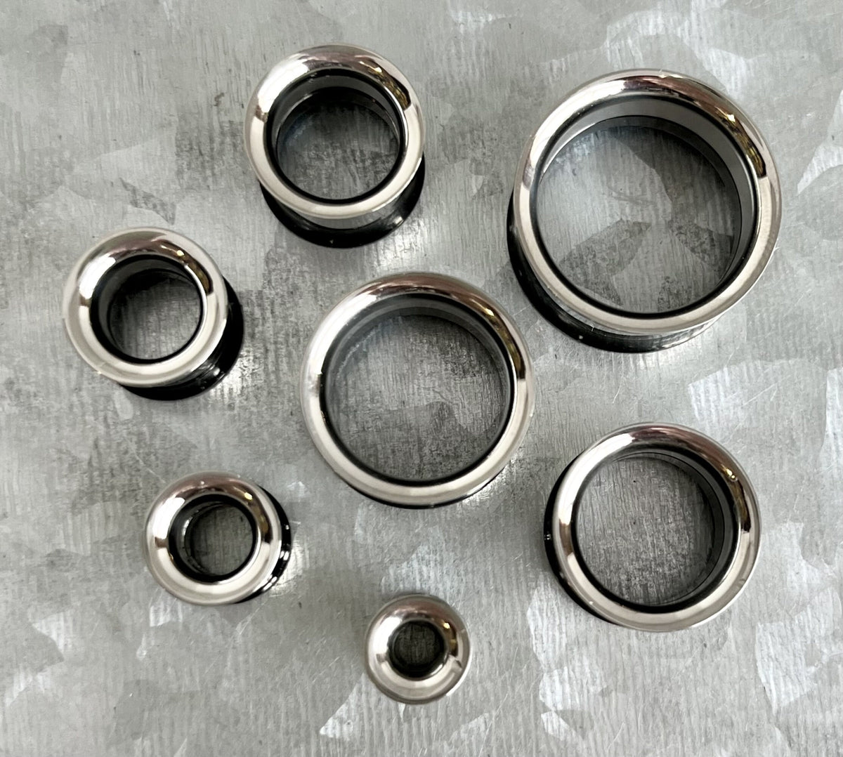 PAIR of Stunning Two Sided Black and Steel Internally Threaded Tunnels/Plugs - Gauges 2g (6mm) thru 3/4" (19mm) available!