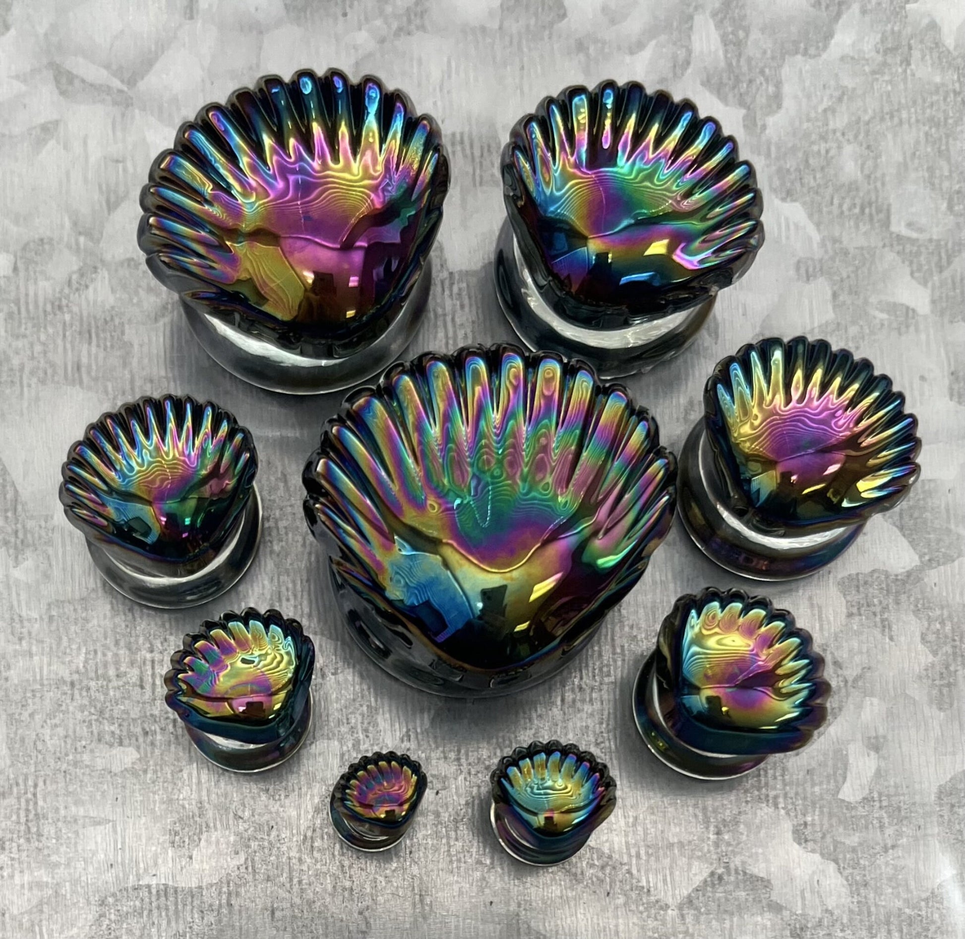 PAIR of Stunning Black Pearl Seashell Glass Double Flare Tunnels/Plugs - Gauges 2g (6mm) thru 1" (25mm) available!