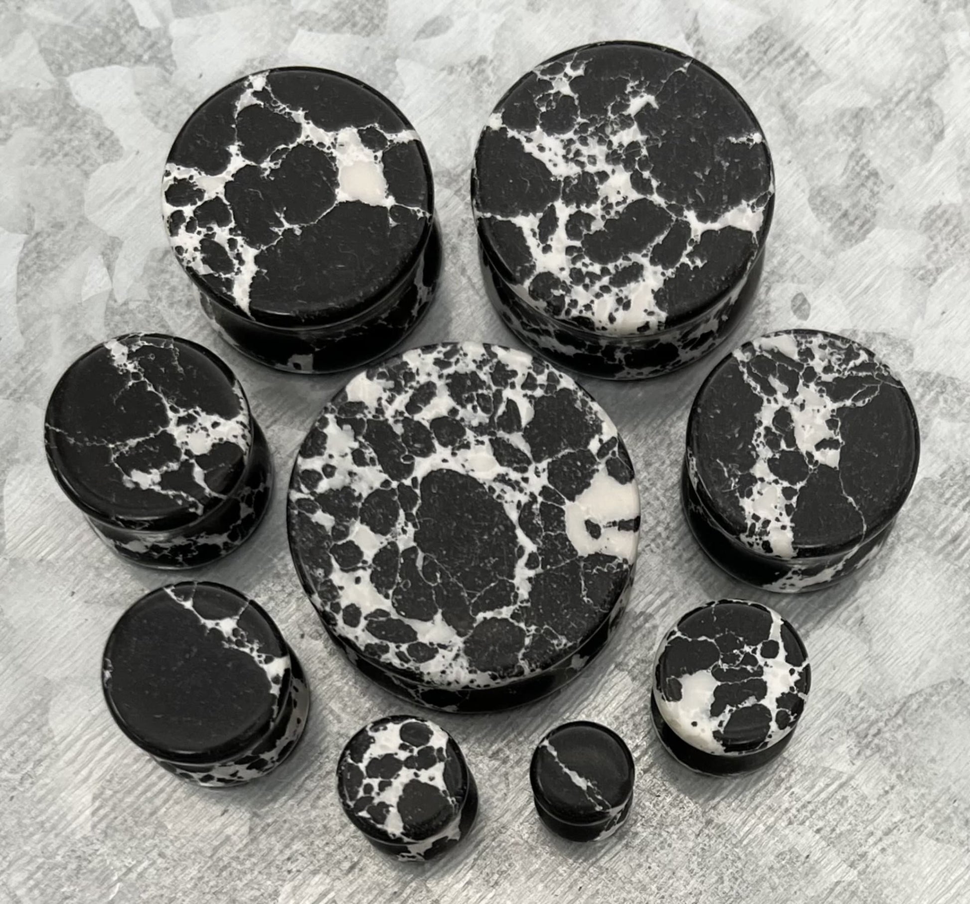 PAIR of Unique Black & White Synthetic Imperial Turquoise Double Flare Tunnels/Plugs - Gauges 2g (6mm) thru 1" (25mm) available!