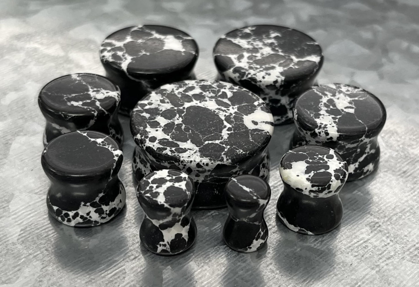 PAIR of Unique Black & White Synthetic Imperial Turquoise Double Flare Tunnels/Plugs - Gauges 2g (6mm) thru 1" (25mm) available!