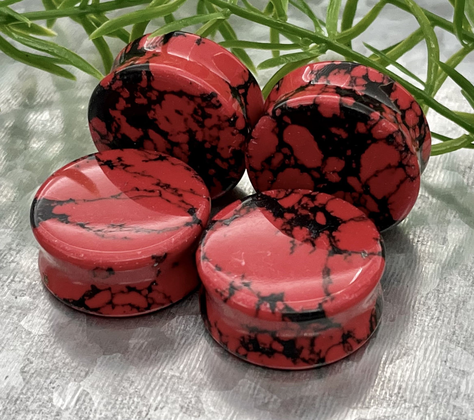 PAIR of Unique Black & Red Synthetic Imperial Turquoise Double Flare Plugs/Tunnels - Gauges 2g (6mm) thru 1" (25mm) available!