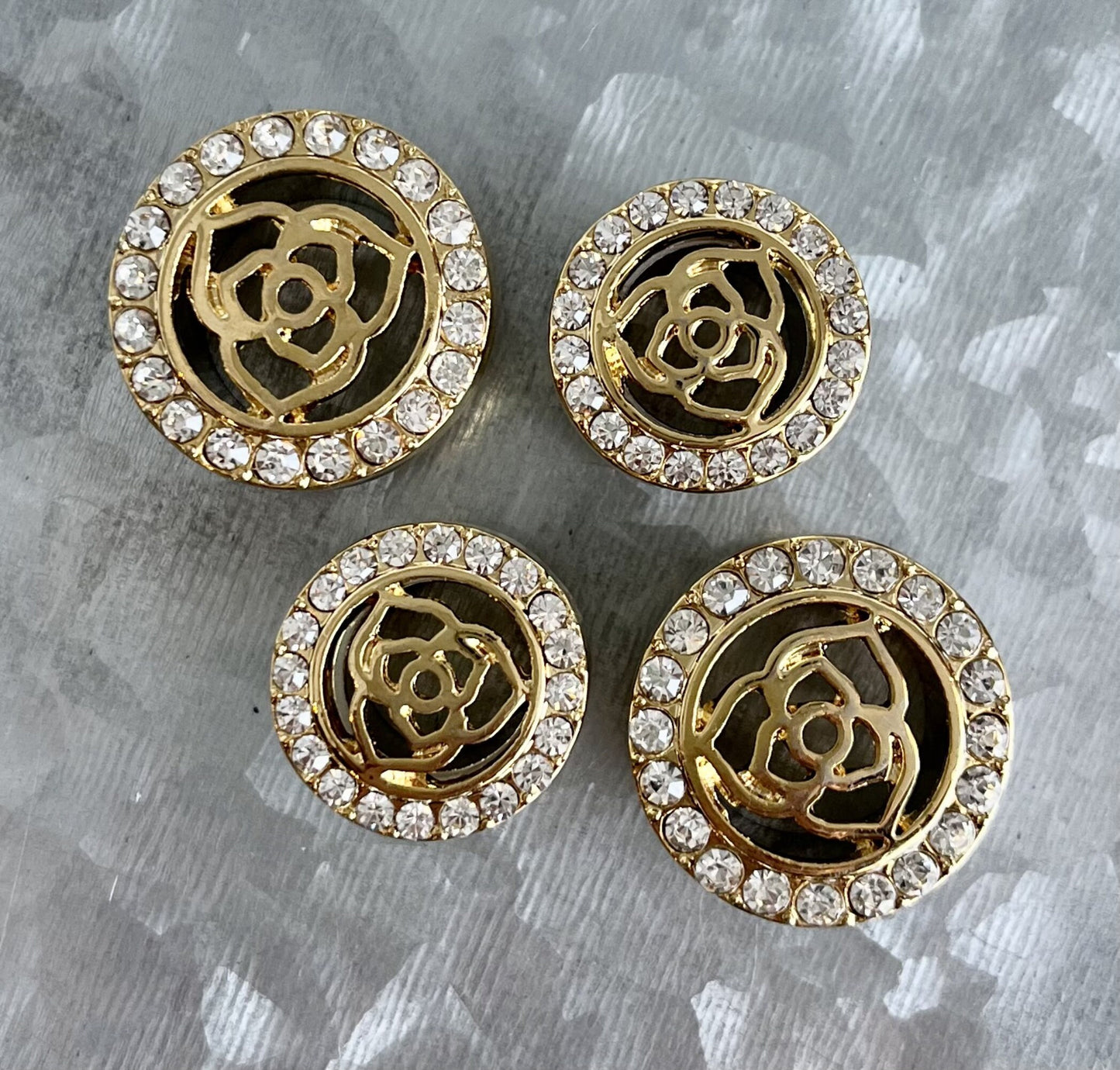 PAIR of Unique Crystal Paved Rim with Rose Top Steel Screw Fit Tunnels/Plugs - Gold or Steel - Gauges 00g (10mm) thru 5/8" (16mm) available!