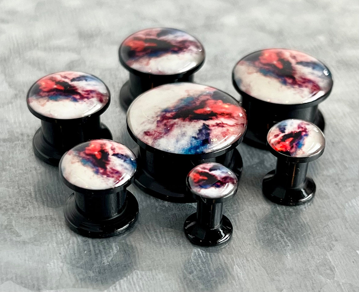 PAIR of Unique Galaxy Outer Space Style Acrylic Screw Fit Plugs - Gauges 2g (6mm) thru 5/8" (16mm) - Available in 5 Styles!