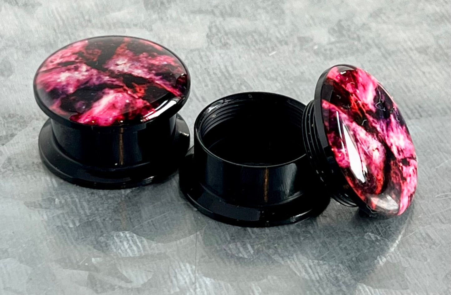 PAIR of Unique Galaxy Outer Space Style Acrylic Screw Fit Plugs - Gauges 2g (6mm) thru 5/8" (16mm) - Available in 5 Styles!