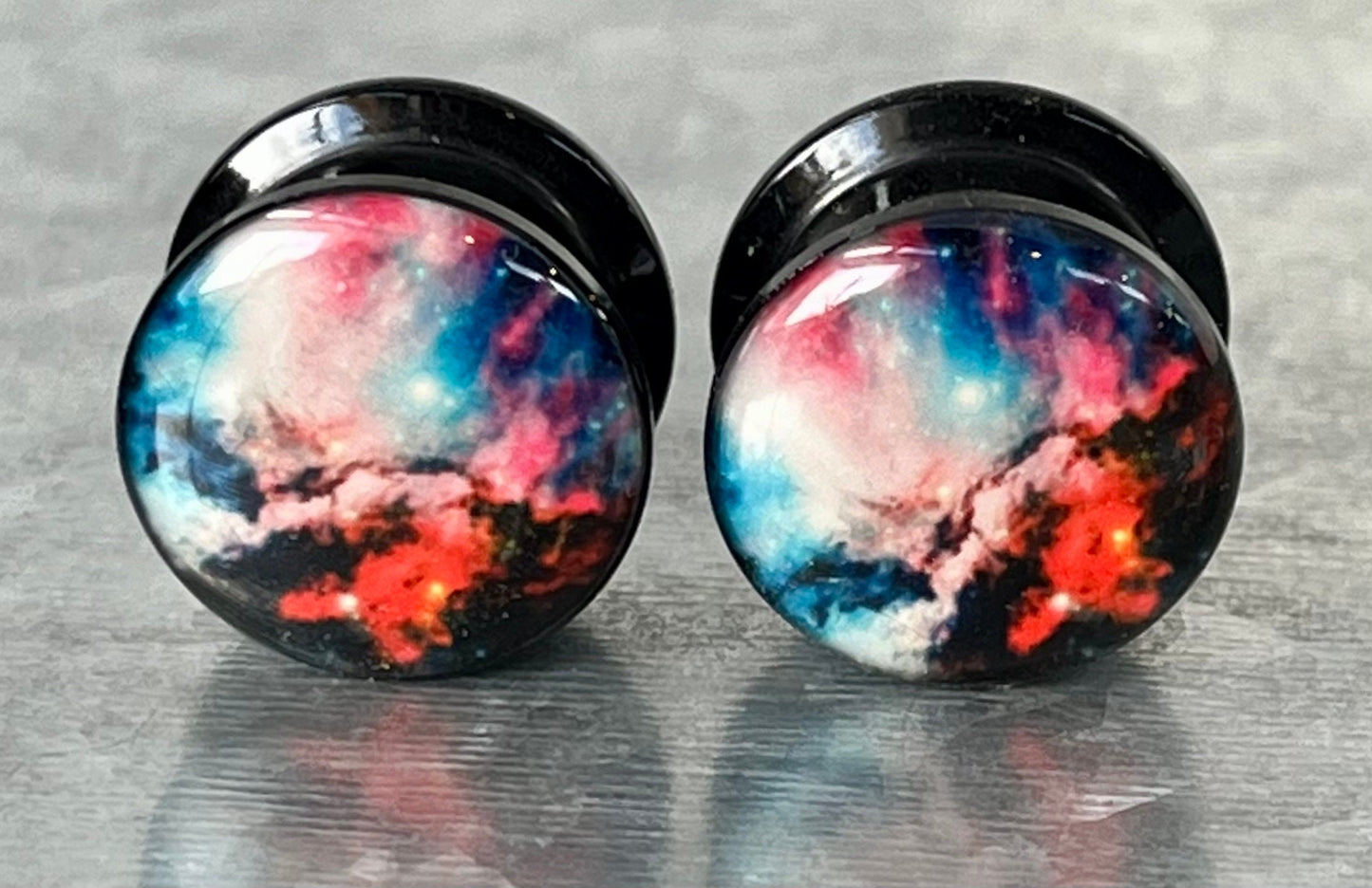 PAIR of Unique Galaxy Outer Space Style Acrylic Screw Fit Plugs - Gauges 2g (6mm) thru 5/8" (16mm) - Available in 5 Styles!