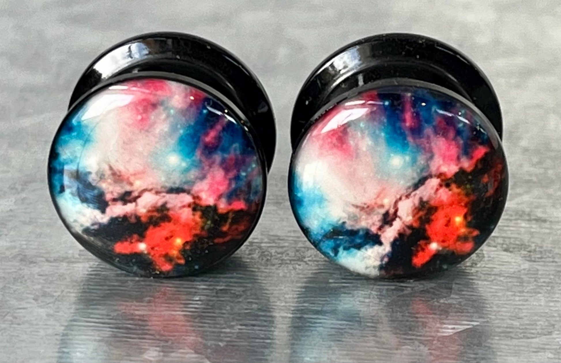 PAIR of Unique Galaxy Outer Space Style Acrylic Screw Fit Plugs - Gauges 2g (6mm) thru 5/8" (16mm) - Available in 5 Styles!