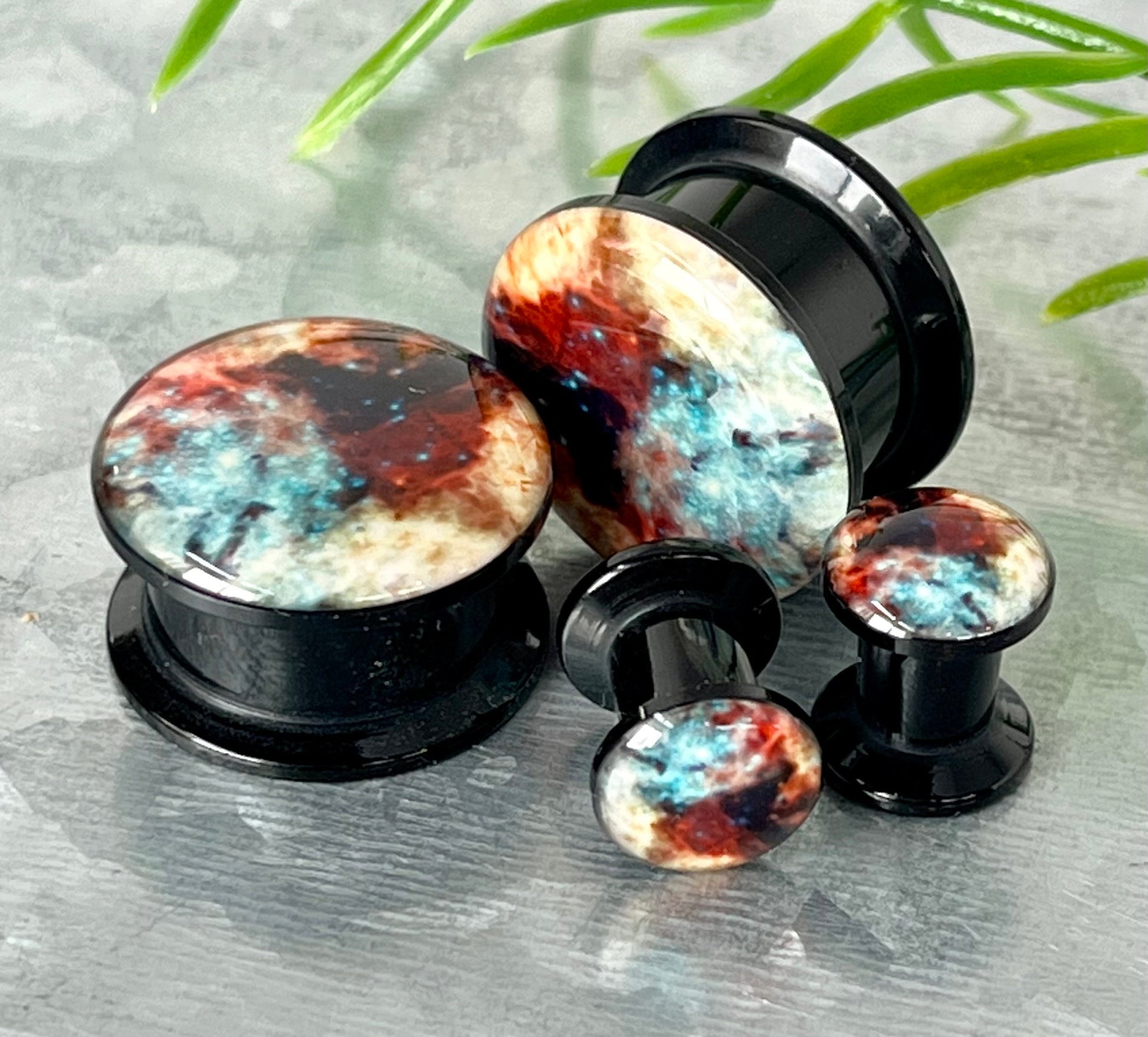 PAIR of Unique Galaxy Outer Space Style Acrylic Screw Fit Plugs - Gauges 2g (6mm) thru 5/8" (16mm) - Available in 5 Styles!