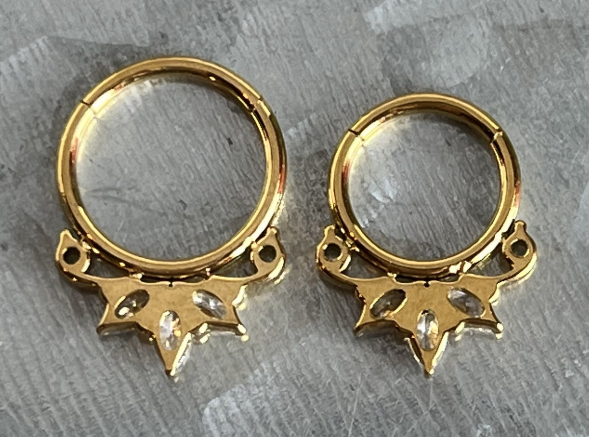 1 Piece of Unique Marquise Gem Fan Hinged Segment Ring - 16g - 8mm or 10mm Internal Diameter - Available in Silver, Gold & Rose Gold!