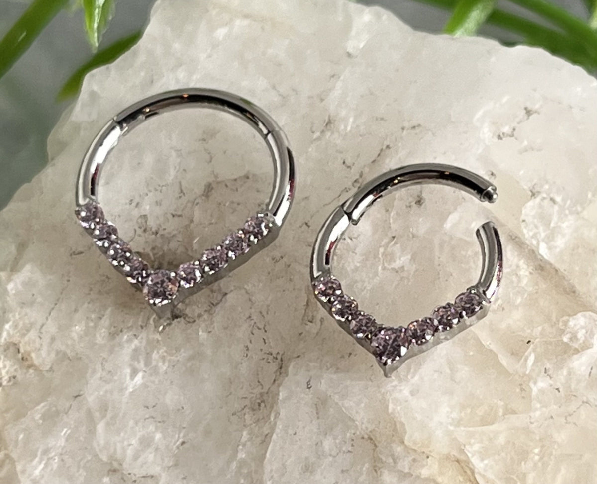 1 Piece Beautiful Chevron Gem Front Hinged Segment Ring -16g - Diameter 8mm or 10mm in Multicolored, Clear, Black, Aqua, Pink, Purple & AB!