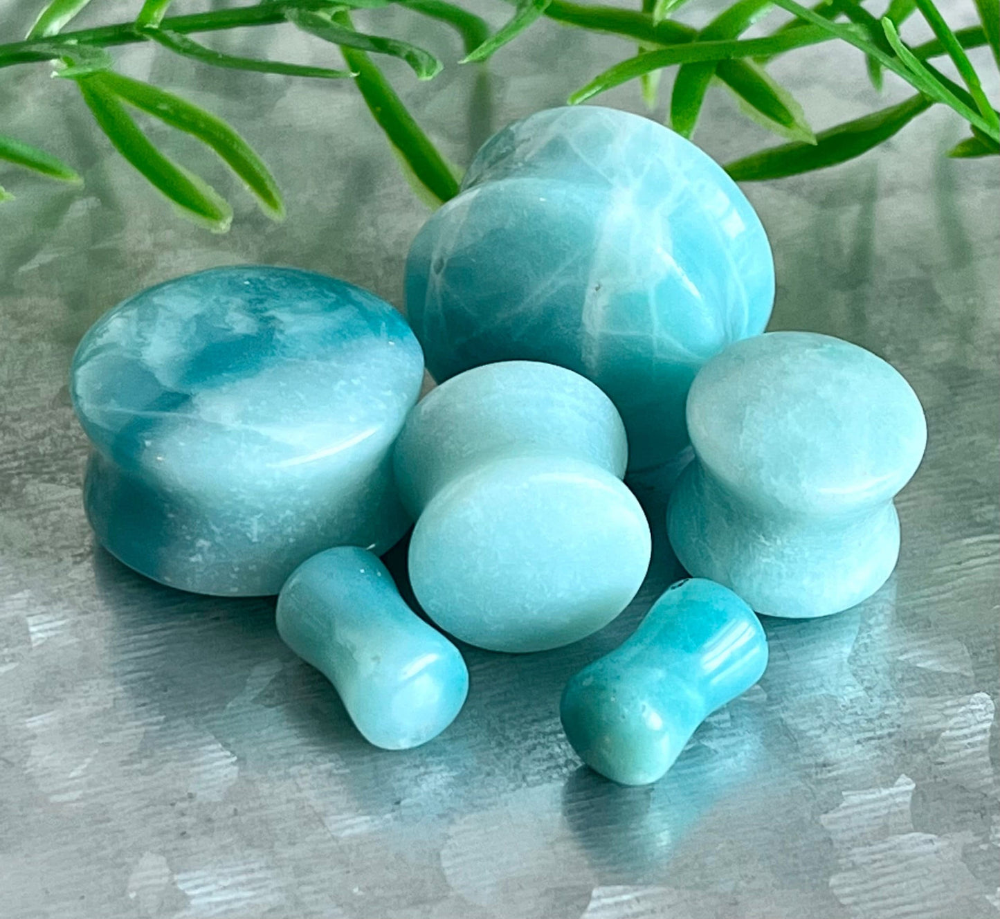 PAIR of Unique Amazon Jasper Organic Natural Stone Double Flare Plugs/Tunnels - Gauges 4g (5mm) up to 3/4" (19mm) available!