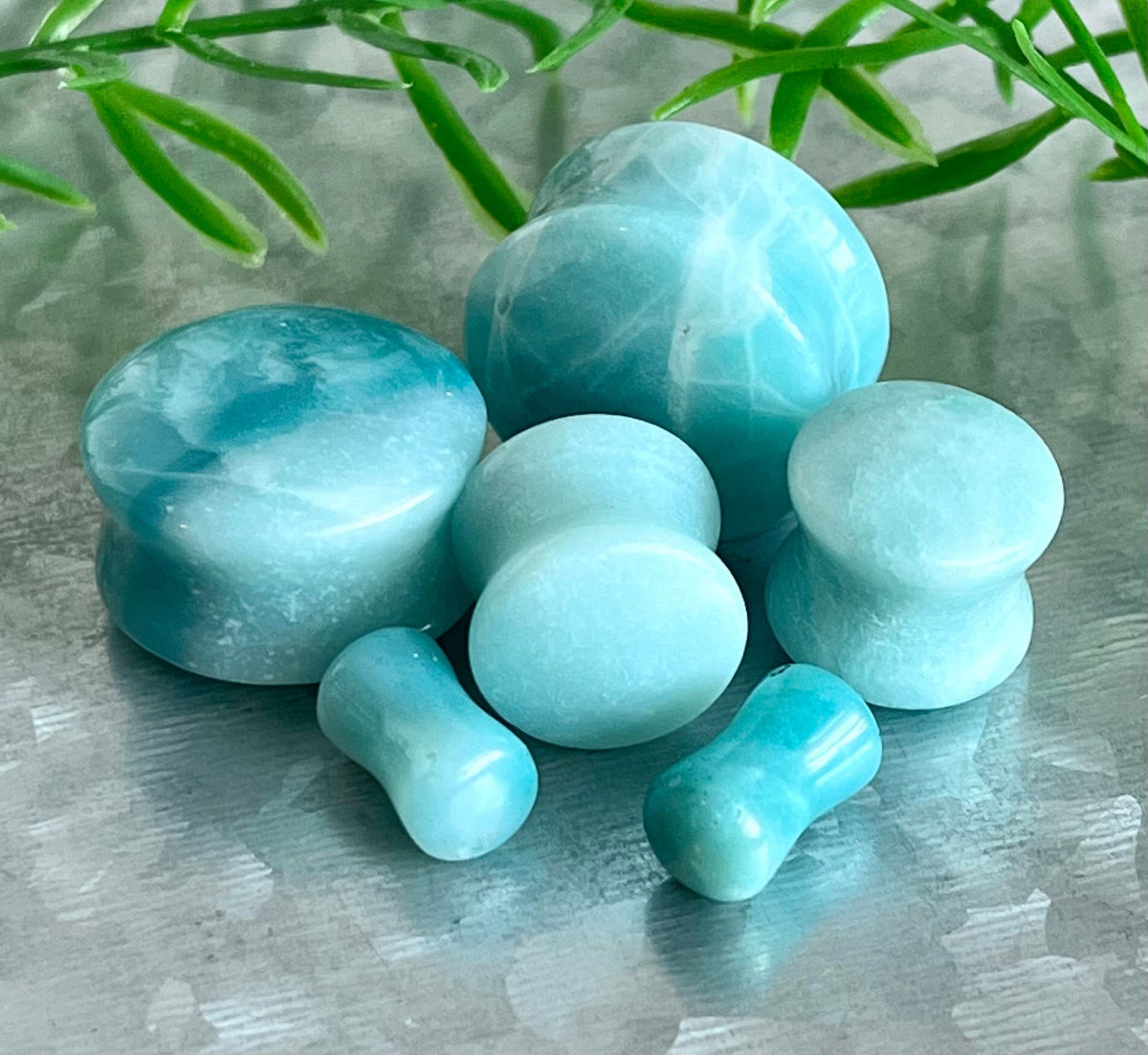 PAIR of Unique Amazon Jasper Organic Natural Stone Double Flare Plugs/Tunnels - Gauges 4g (5mm) up to 3/4" (19mm) available!