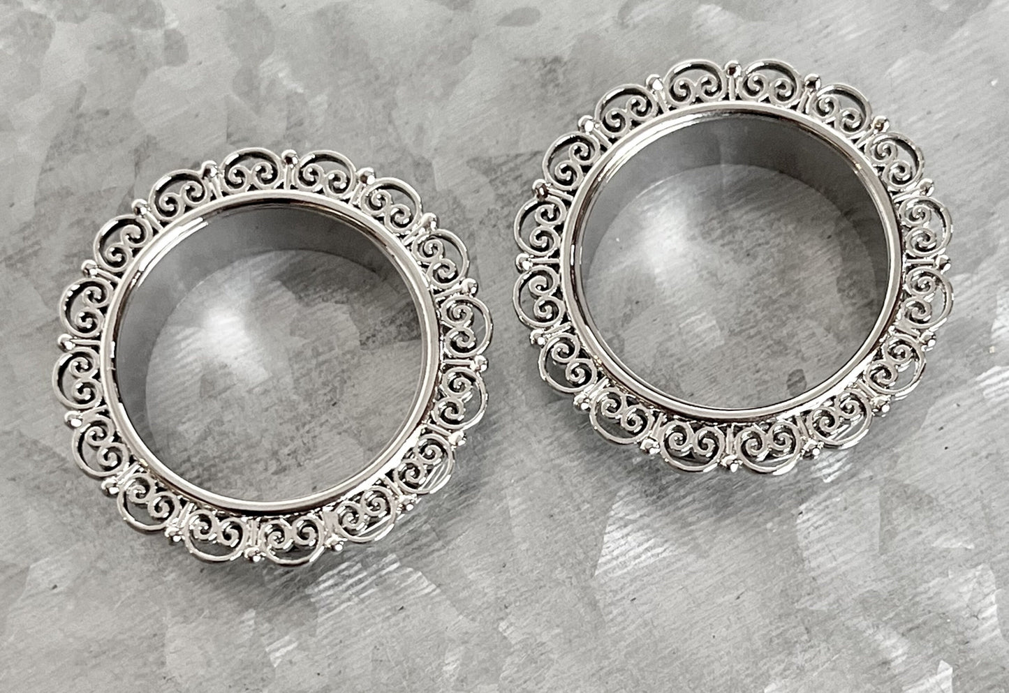 PAIR of Stunning Heart Filigree Top Screw Fit Tunnels/Plugs - Gauges 2g (6mm) thru 1" (25mm) available!