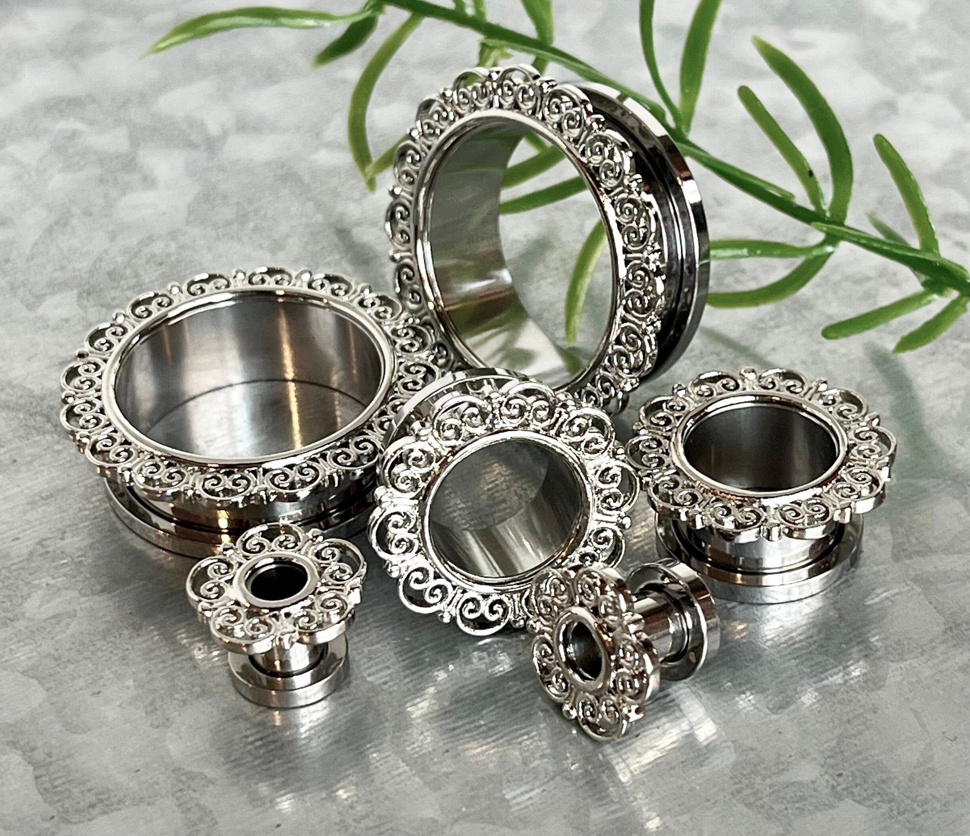 PAIR of Stunning Heart Filigree Top Screw Fit Tunnels/Plugs - Gauges 2g (6mm) thru 1" (25mm) available!