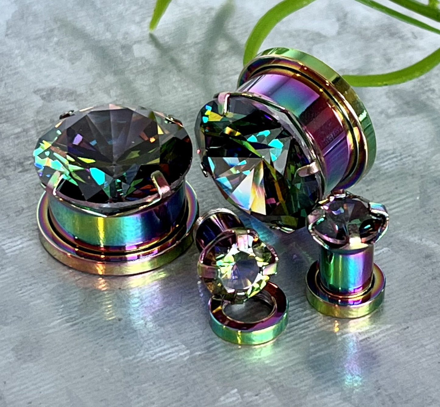 PAIR of Stunning Large CZ Gem Screw Fit Steel Tunnels / Plugs - Gauges 2g (6mm) thru 5/8" (16mm) & 8 Colors Combos Available!