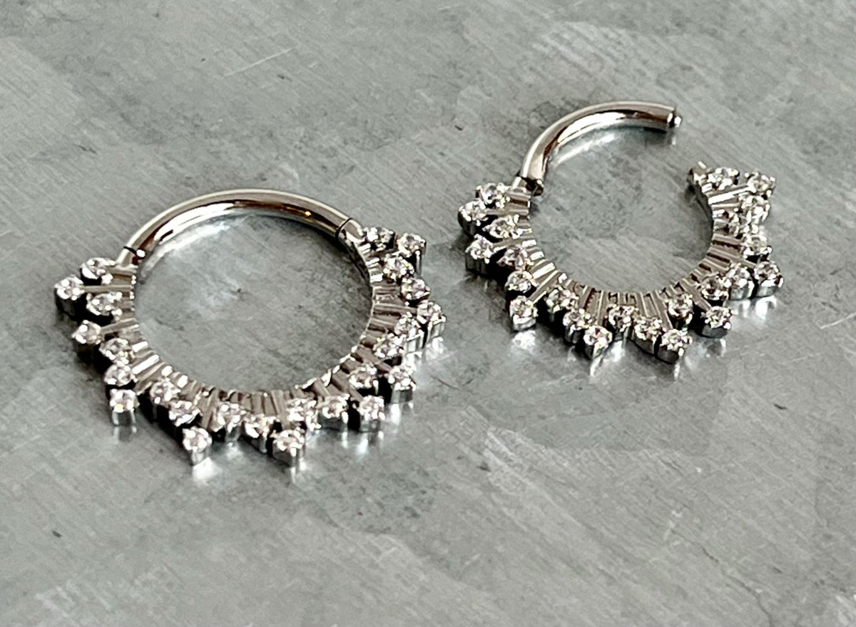 1 Piece Beautiful Stainless Steel CZ Gems Fan Hinged Segment Ring - 16g - 8mm & 10mm - Steel and Gold Available!