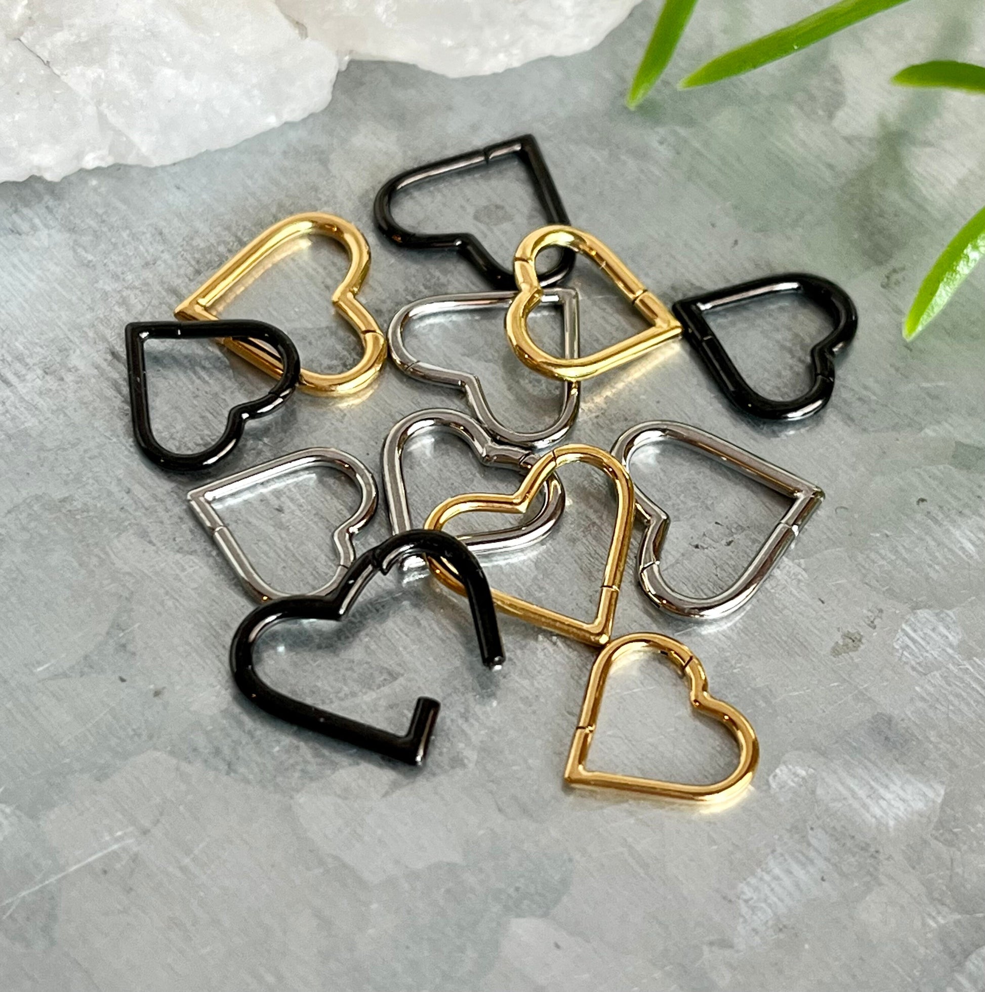 1 Piece Unique Heart Hinged Segment Stainless Steel Ring - 16g or 18g - 8mm & 10mm - Black, Steel and Gold Available!