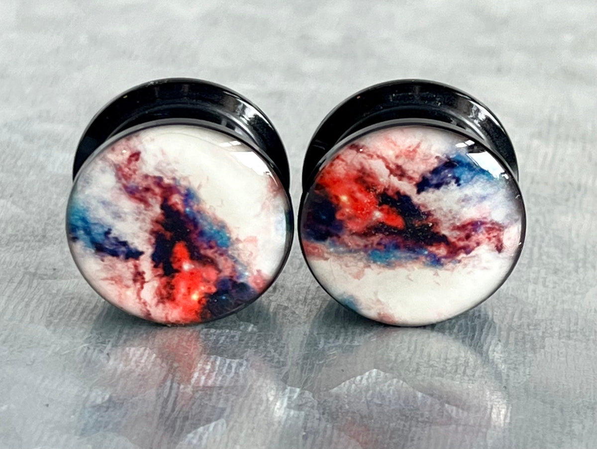 PAIR of Unique Galaxy Outer Space Style Acrylic Screw Fit Plugs - Gauges 2g (6mm) thru 5/8" (16mm) - Available in 5 Styles!